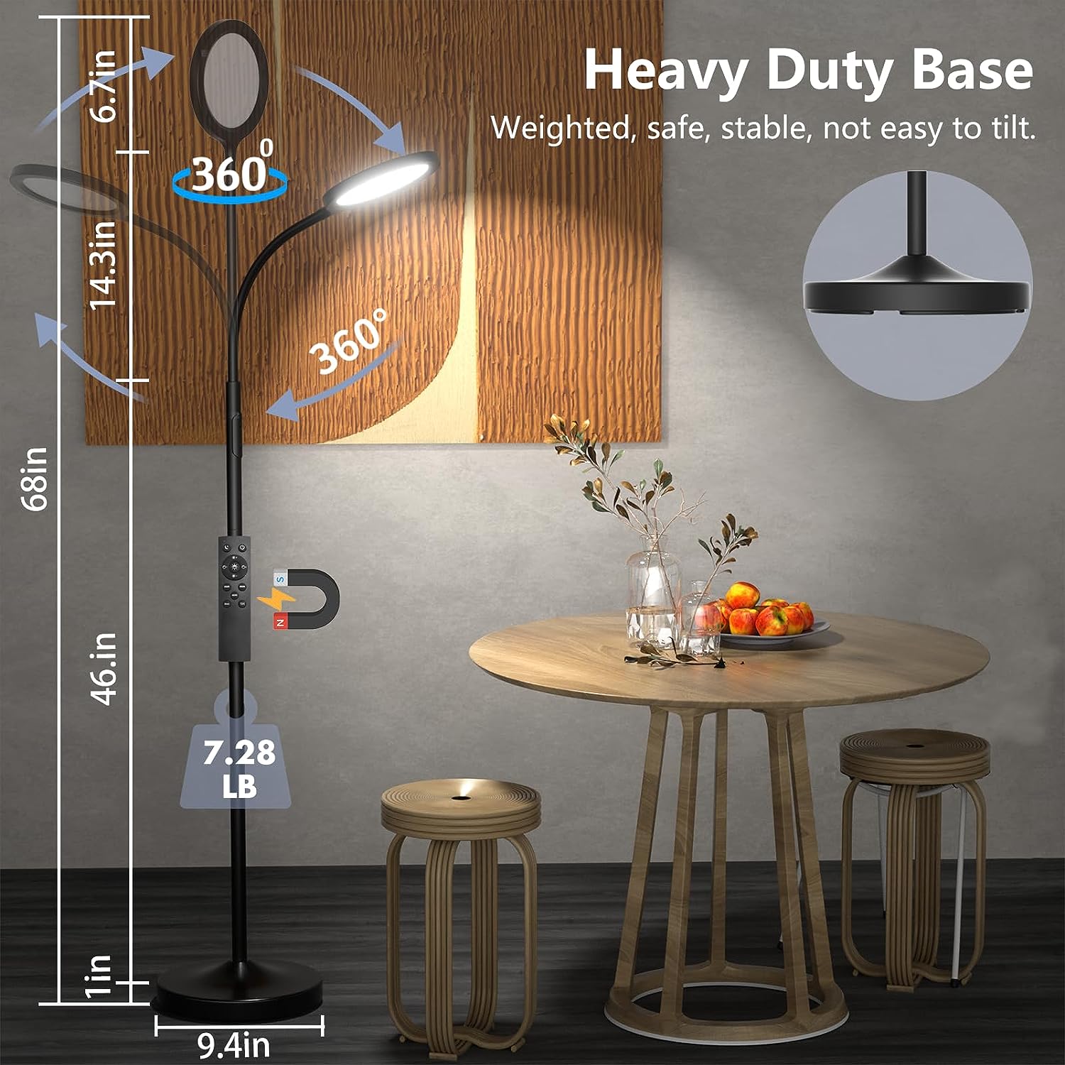 Floor Lamp Bright Dimmable LED Lamps for Living Room with Remote Push Button