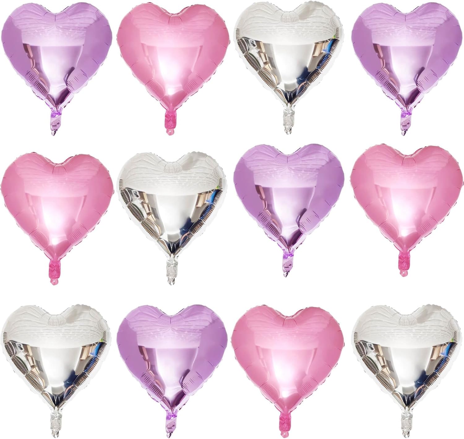Heart Shaped Pack of 12, Silver Love Valentine 18" Balloons Heart Romantic Balloons (Pink, Purple, Silver)