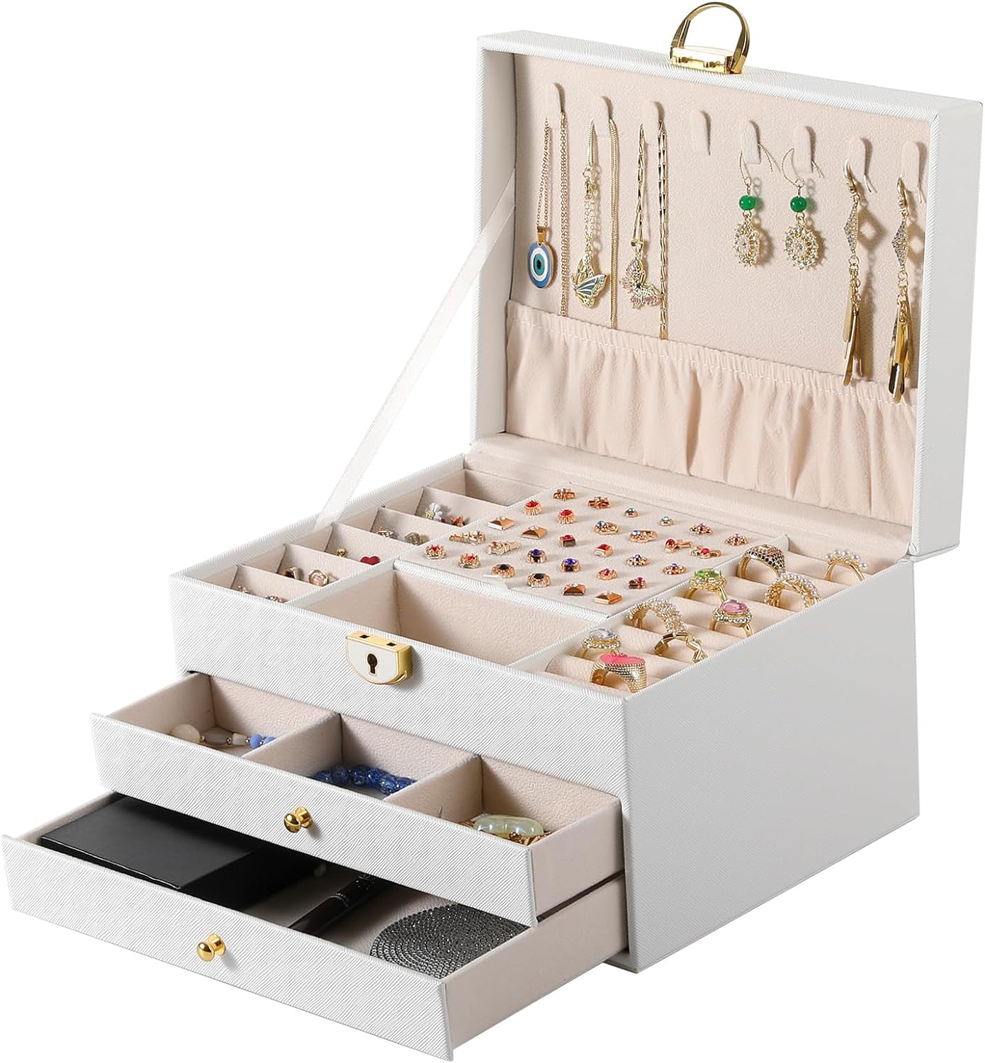 Jewelry Organizer Drawer 3 Layer Jewelry Box, Jewelry Holder Organizer Lockable Jewelry Holder, Christmas Gifts for Women