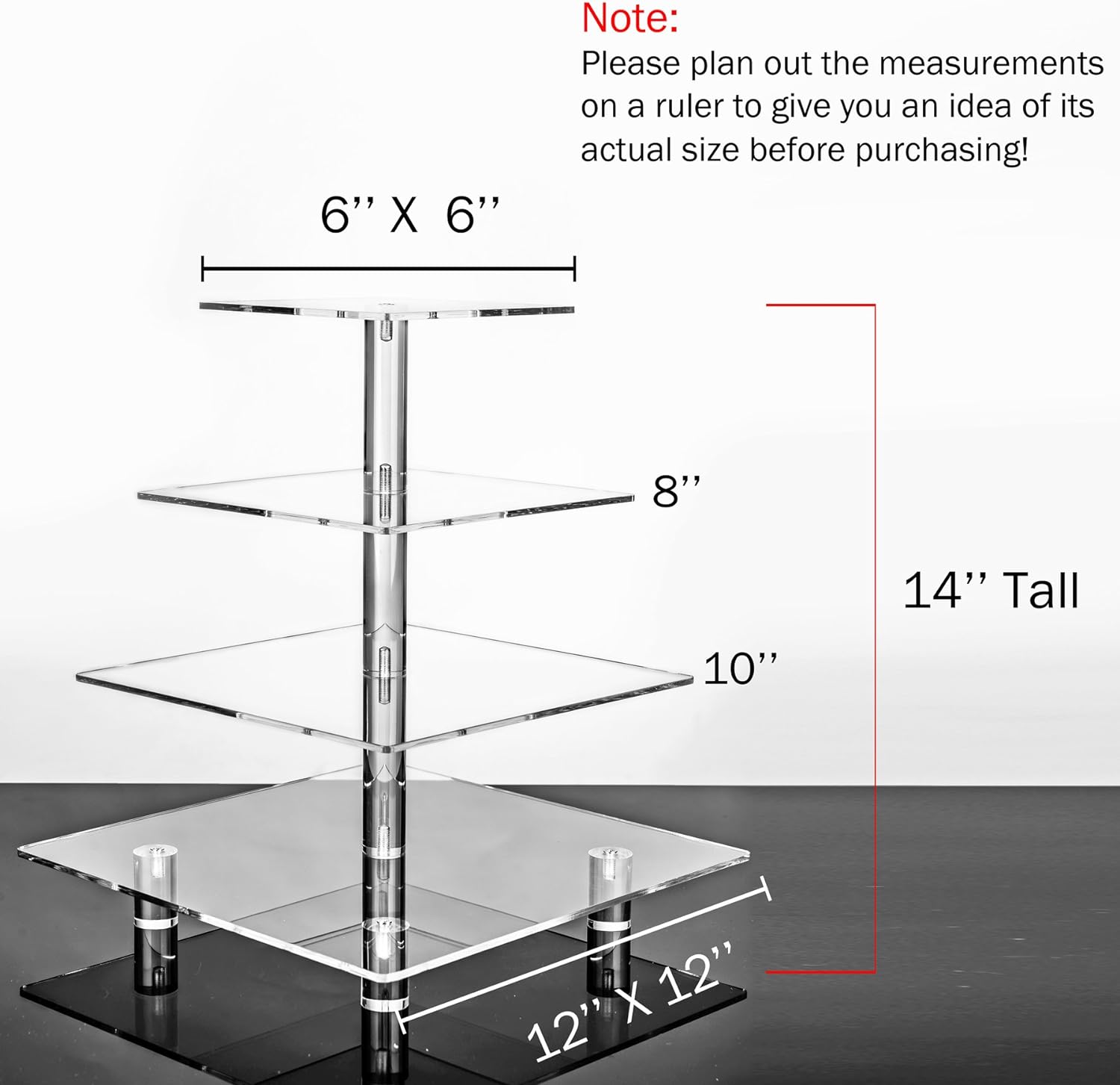 4 Tier Square Acrylic Cupcake Tower Stand for Dessert, Pastry, Serving Platter