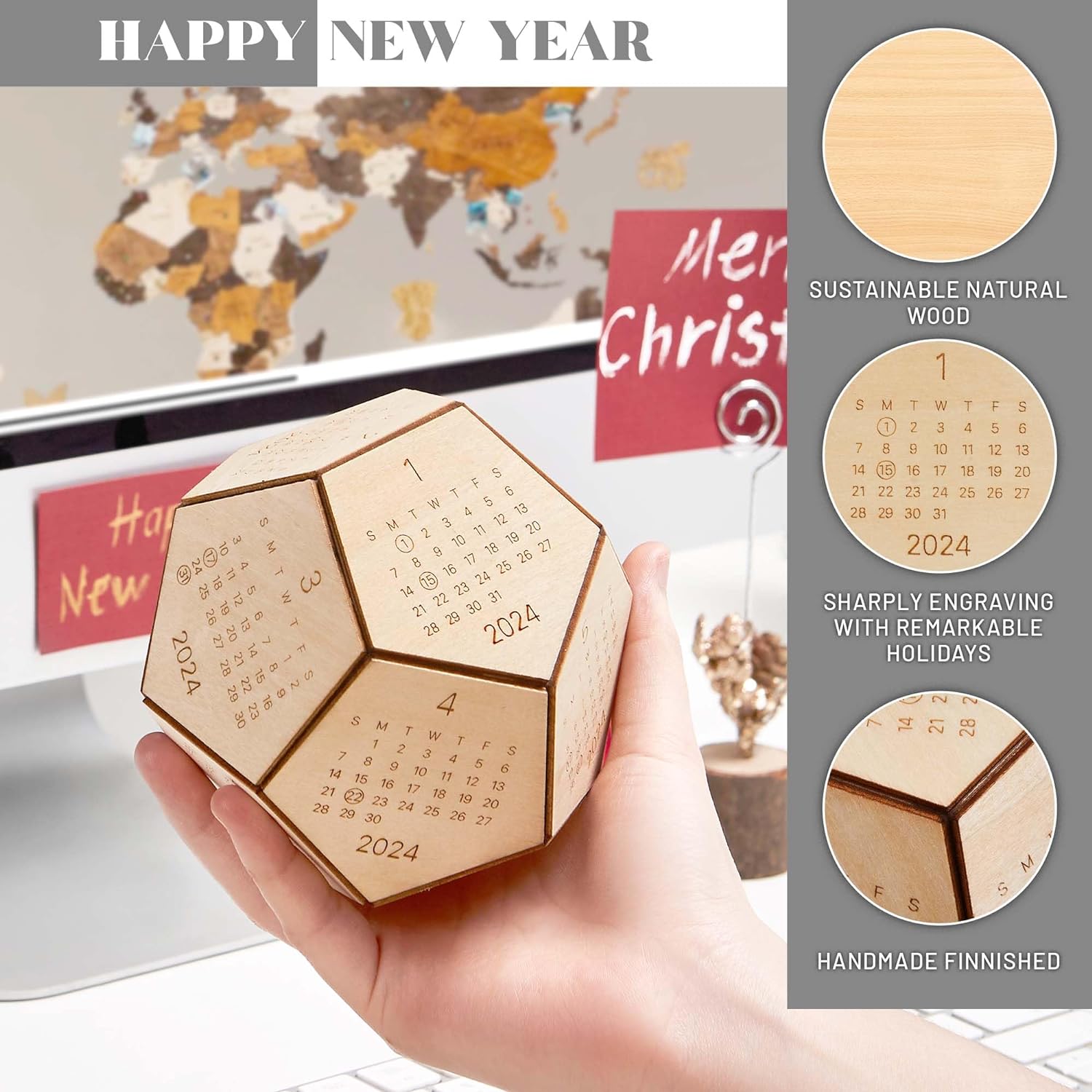 2024 Desk Calendar Wood Cute Desk Accessories, Office Desk Calendar