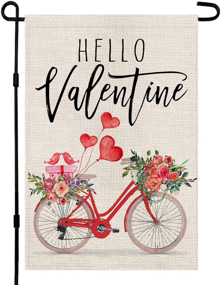 Love Heart Rose Bicycle Valentine's Day Garden Flag (12" X 18")