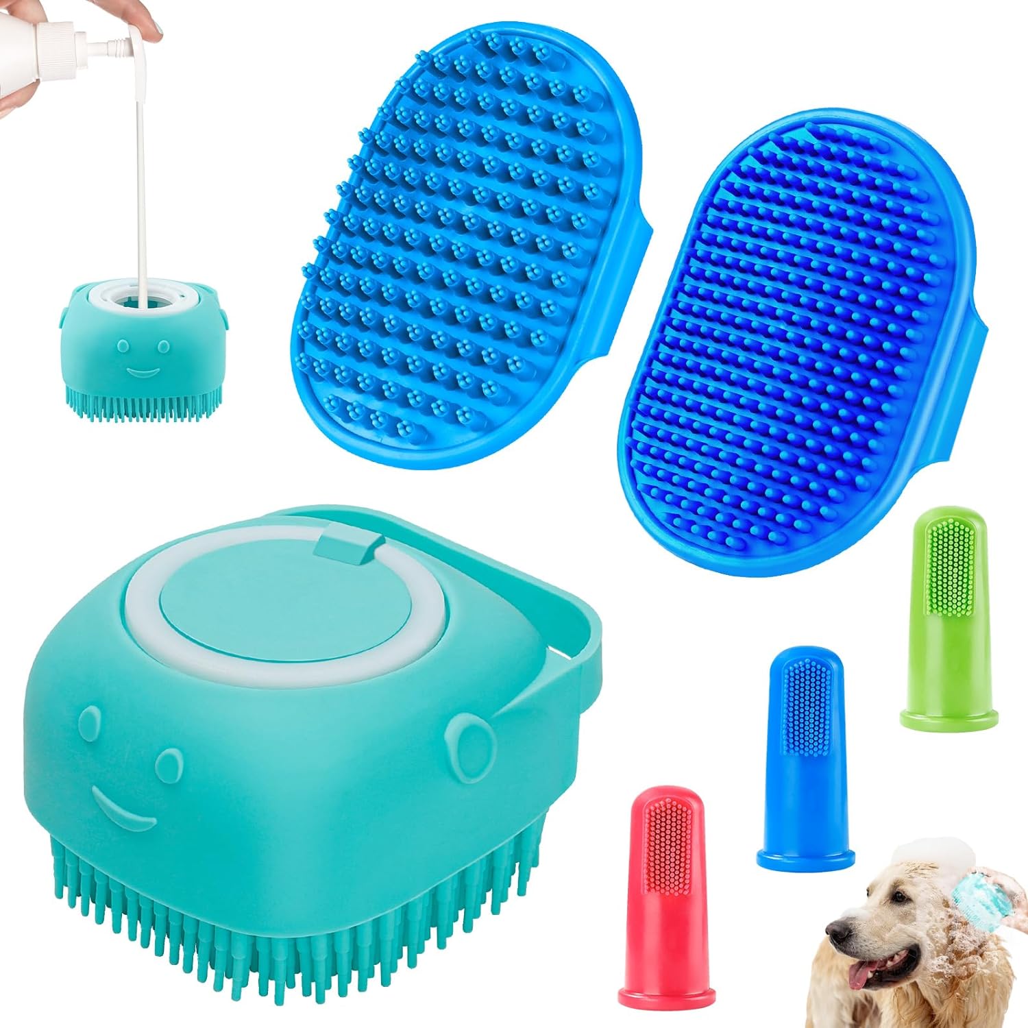 Dog Bath Brush 3PCS Dog Bath Brush Scrubber, Blue
