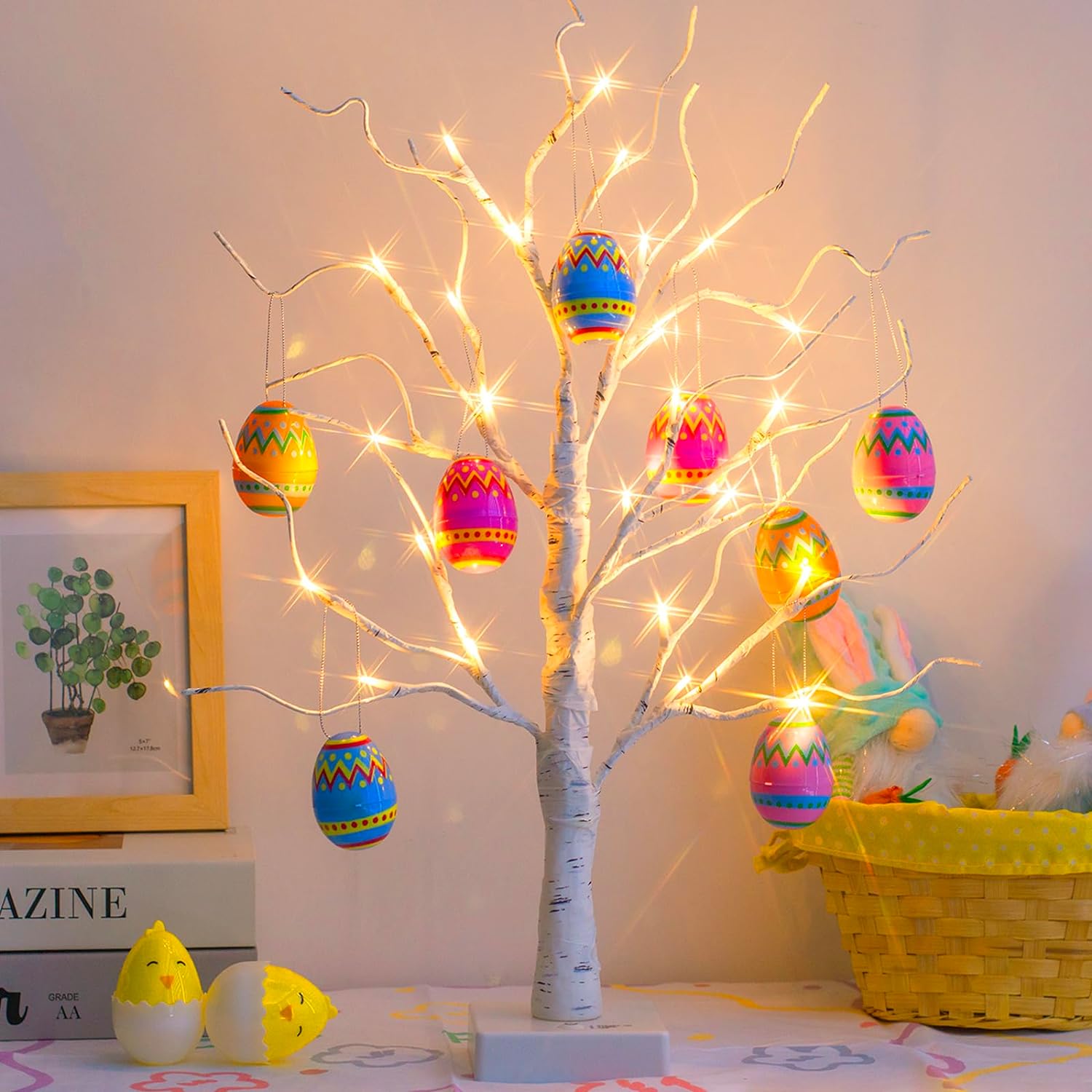 Easter Decorations 2FT 24 Lights Easter Egg Tree Lighted with Battery Powered and Timer