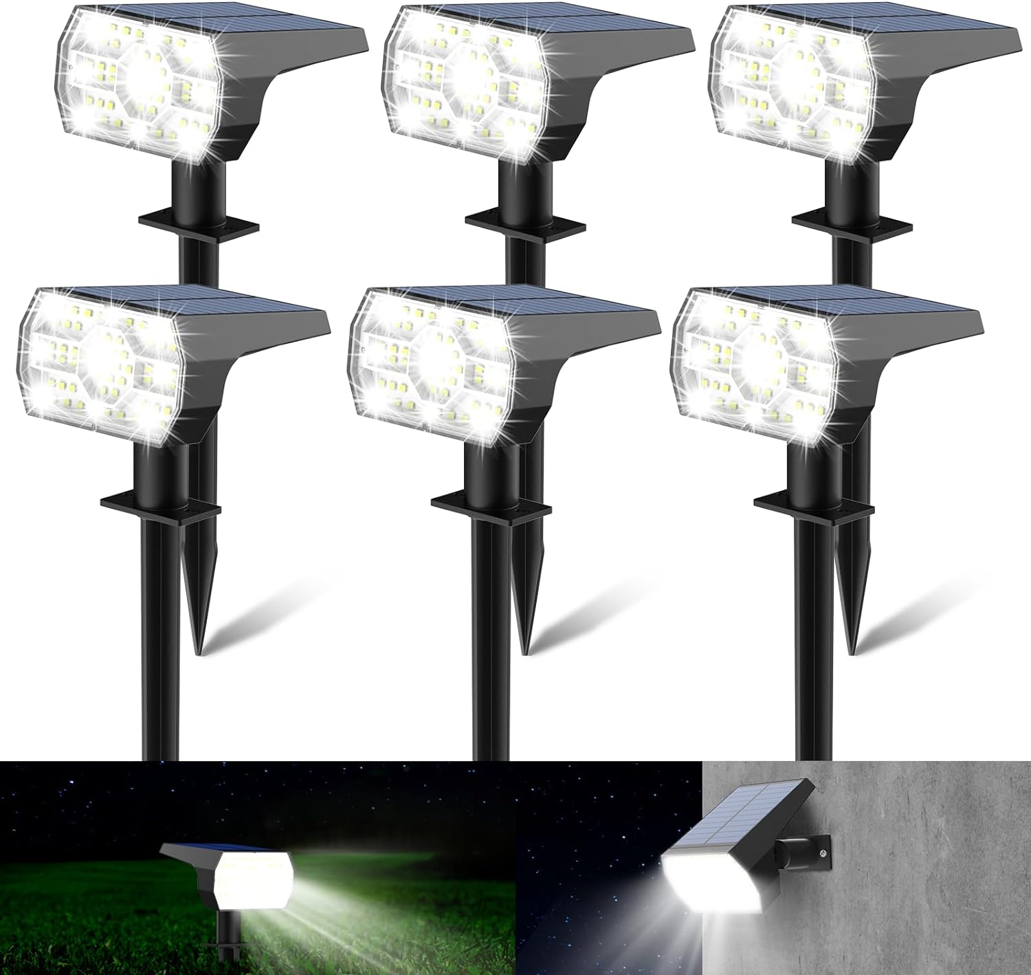 Solar Lights Waterproof Landscape Lights with 3 Lighting Modes for Outside (Pack of 6)