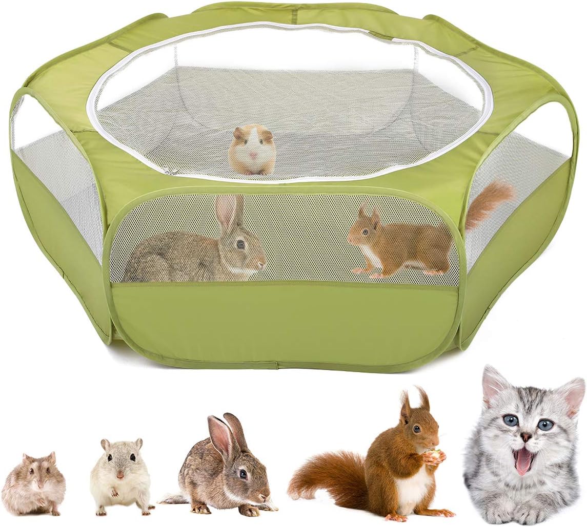 Portable Playpen Breathable Indoor Pet Cage Tent with Zipper Cover for Small Pets, Avocado Green