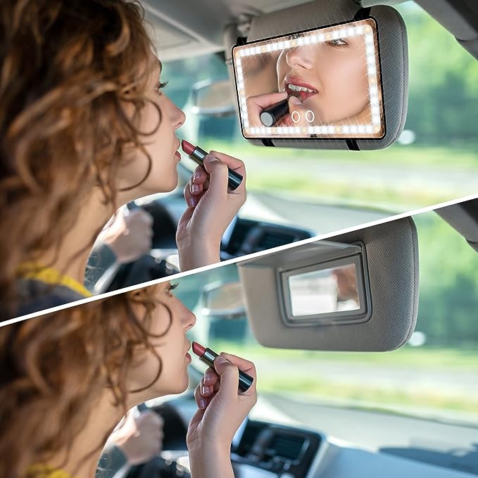 Mirror Sun Visor Car Vanity Clip Makeup LED Mirror