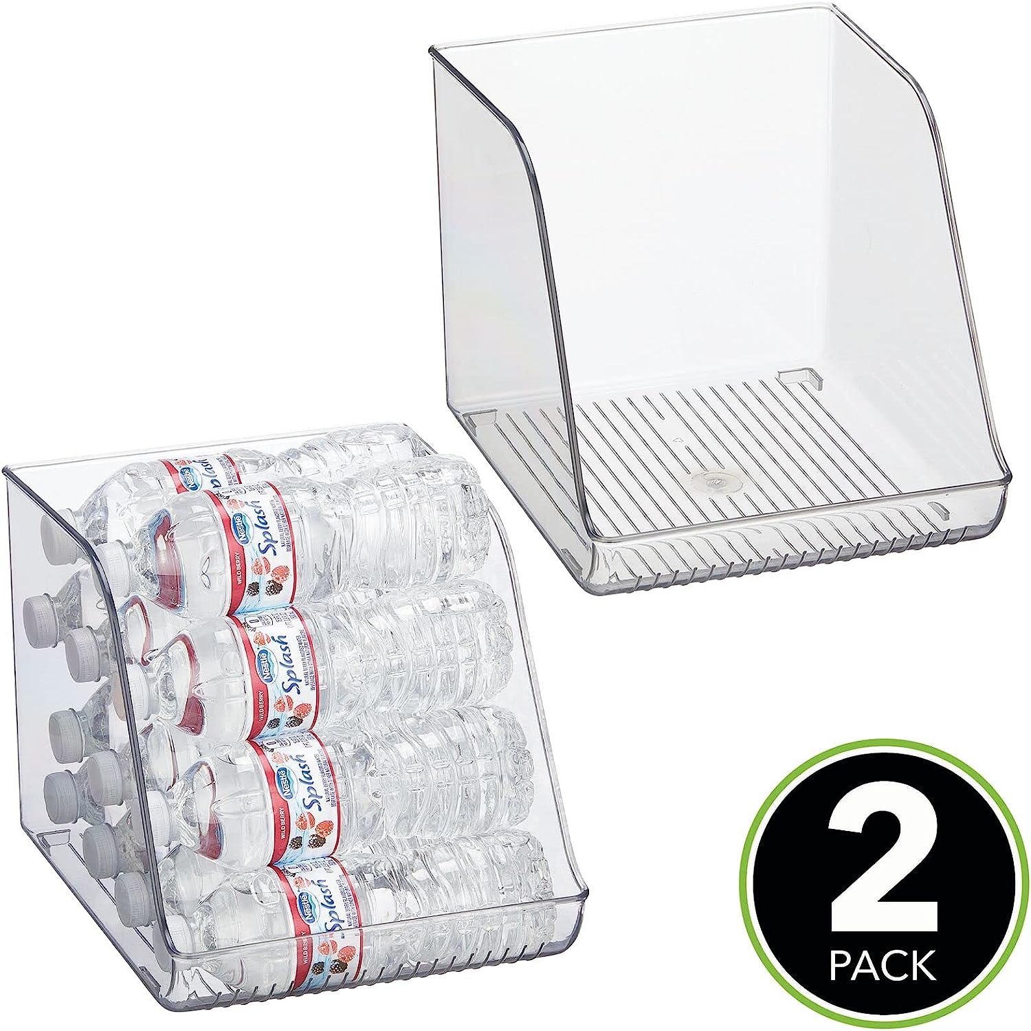 Tall Plastic Water Bottle Stackable Storage Organization Bin with Open Front, , 2 Pack, Clear