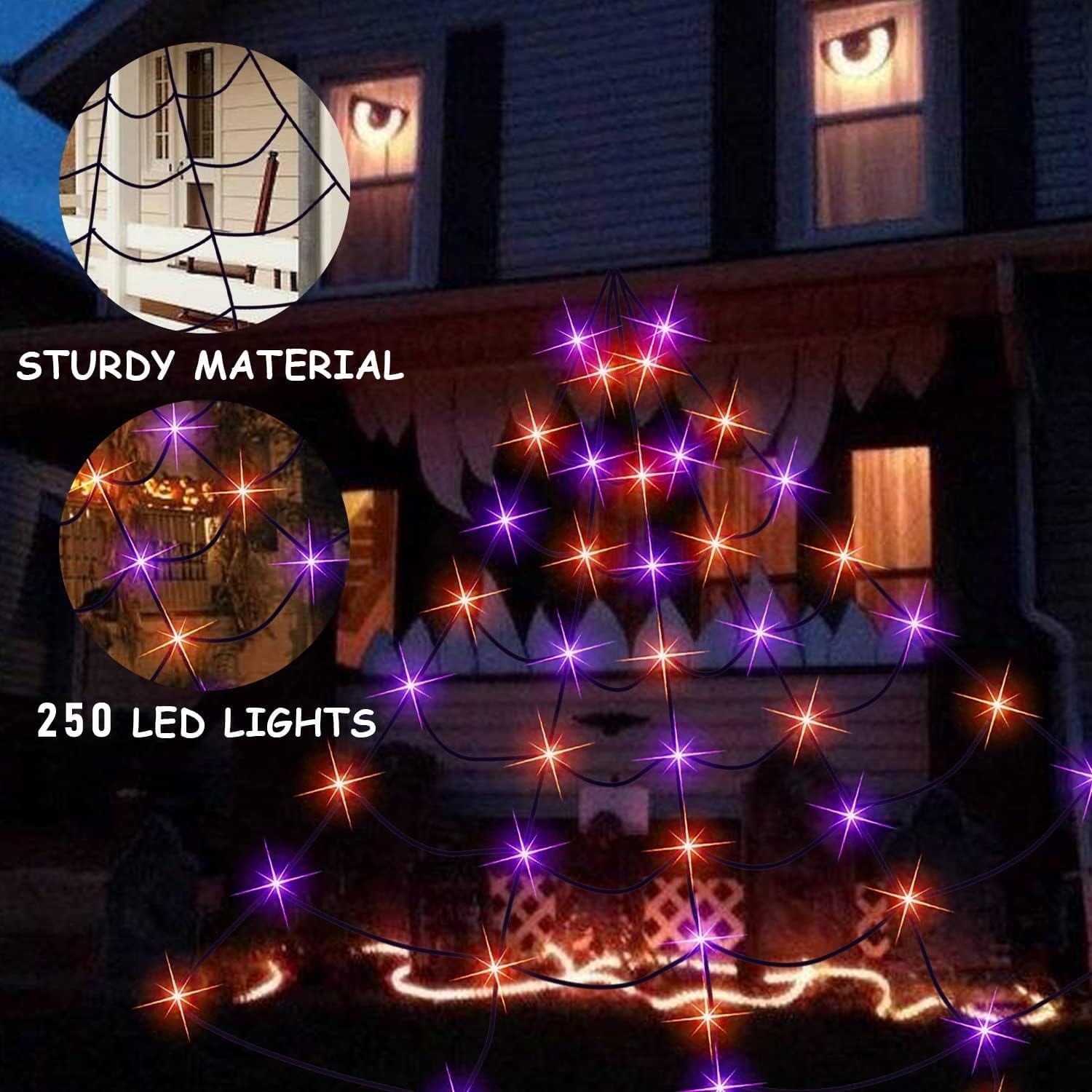 Halloween Lights 250 LED Spider Web, 19.5 FT x 15 FT (Purple & Orange)