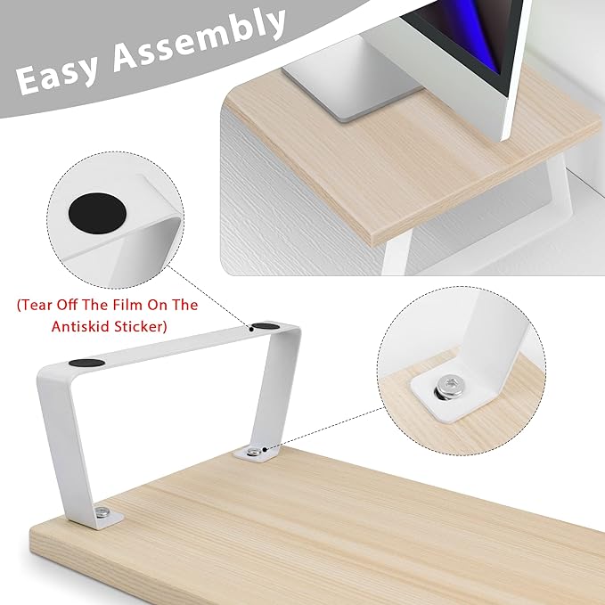 Dual Monitor Stand Riser, Oak Wood Monitor Stand with Adjustable Length and Angle