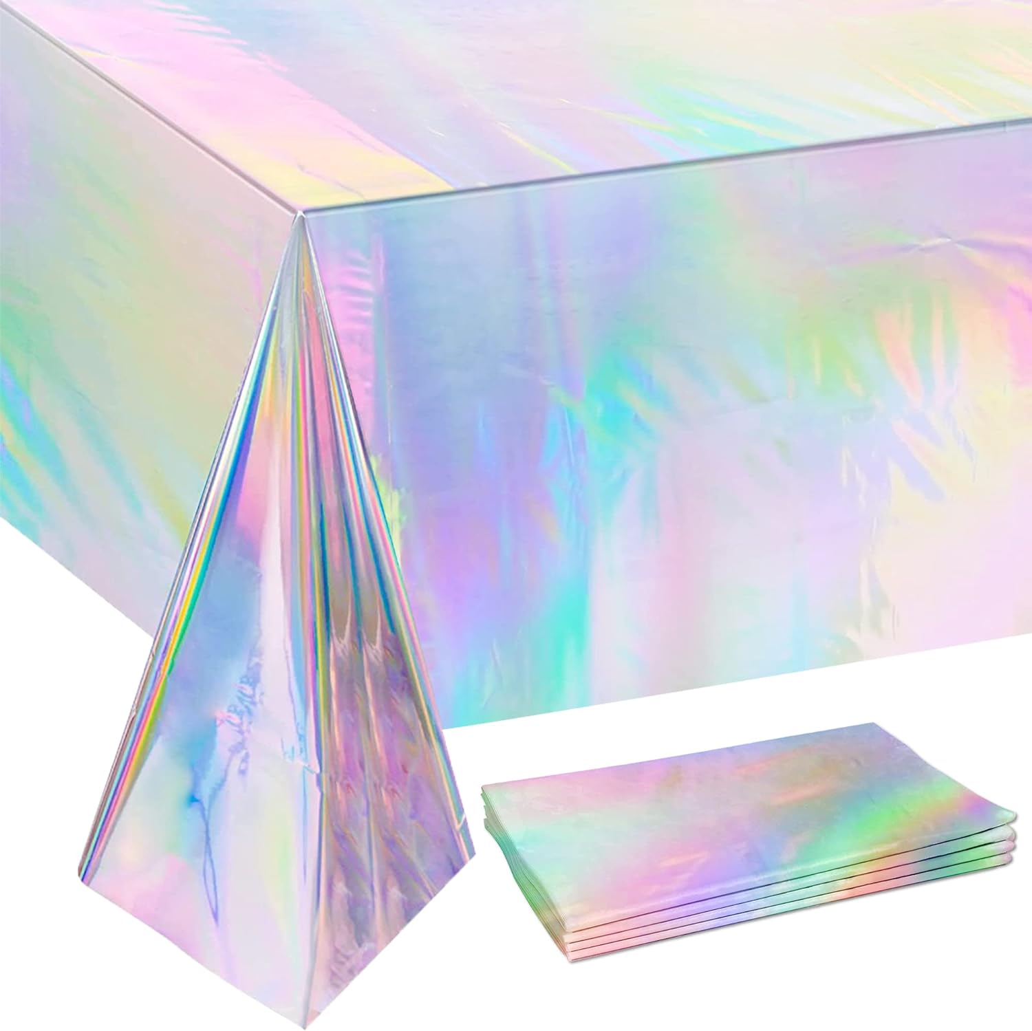 4 Pack Iridescence Plastic Tablecloths Disposable Laser Tablecloth Holographic Foil Rectangle Table Covers (54" x 108")