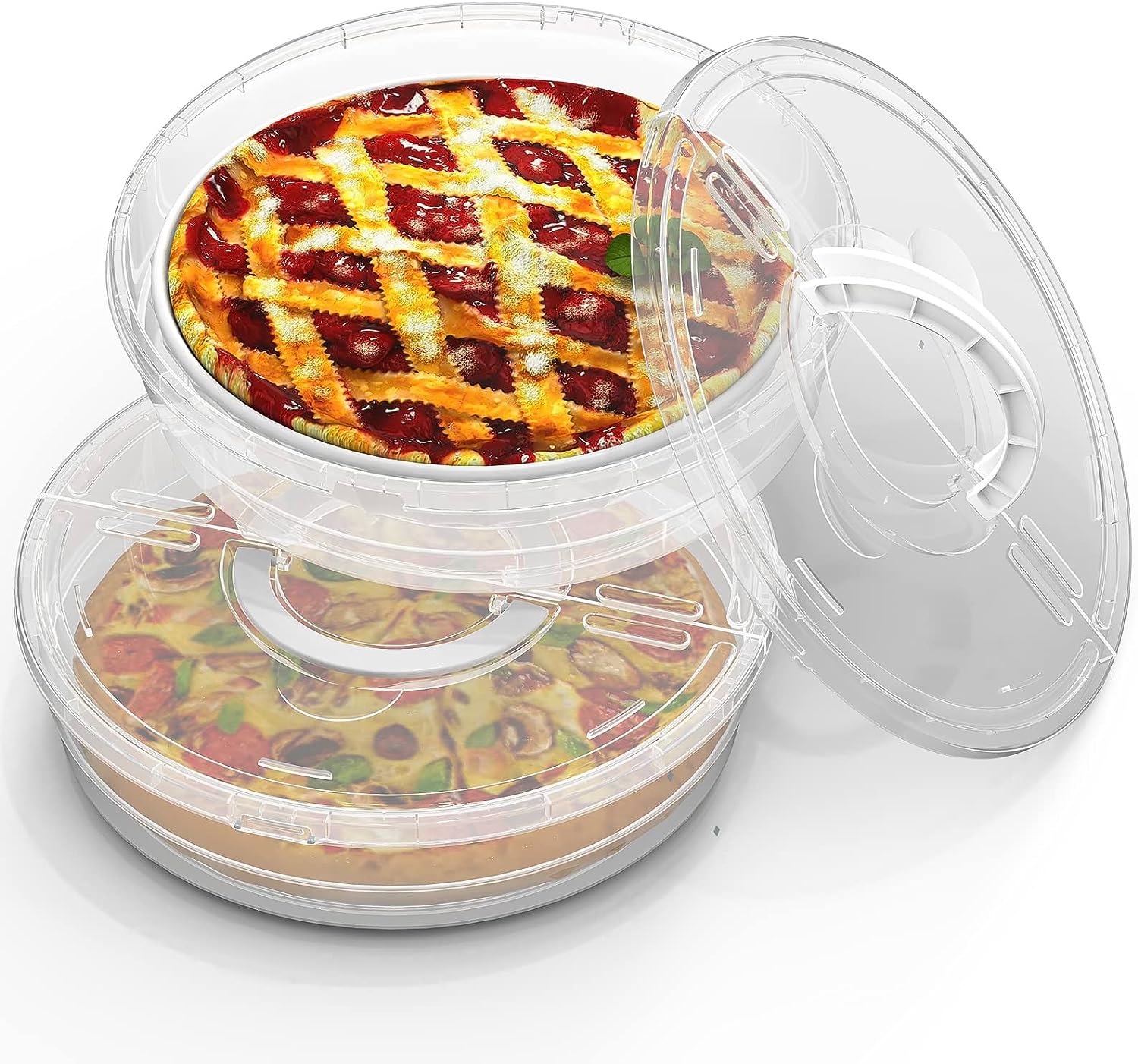 Food Storage Container 12" 2 Pack with Lid and Handle, Reusable 2 Compartments Pizza Slice Storage Container,