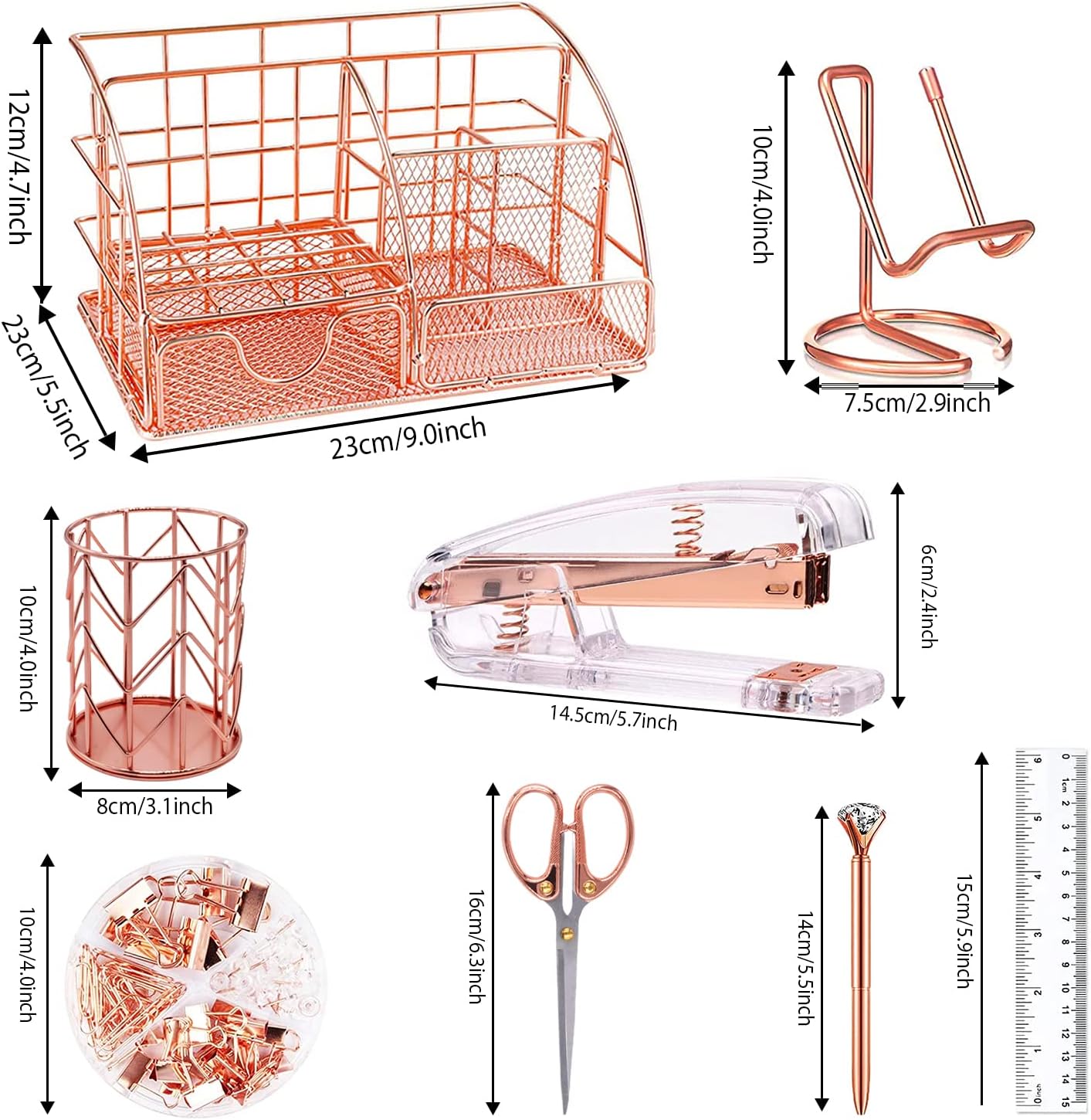 Desk Organizers and Accessories Office Supplies Set Stapler, Rose Gold