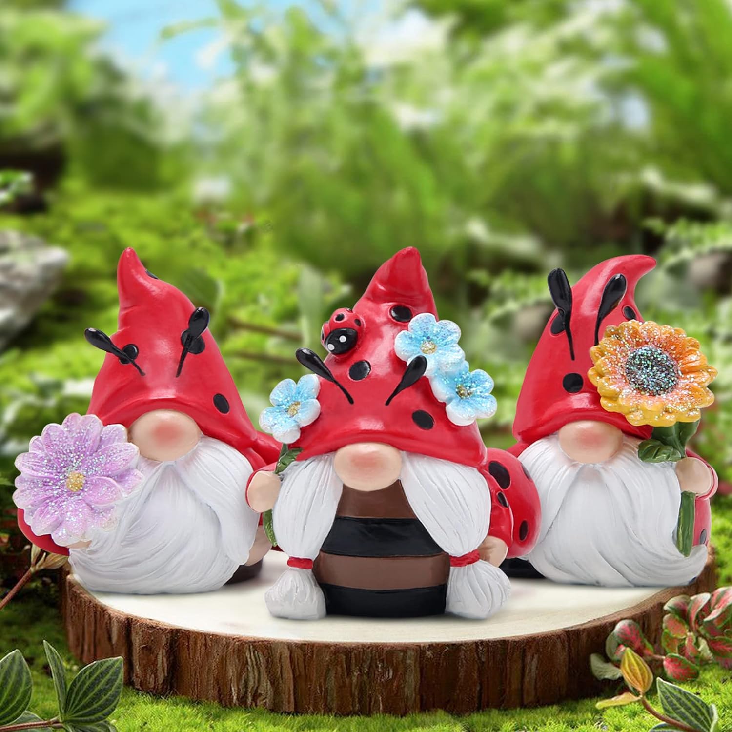 Ladybug Gnome Figurines Decorations Flower Ladybug