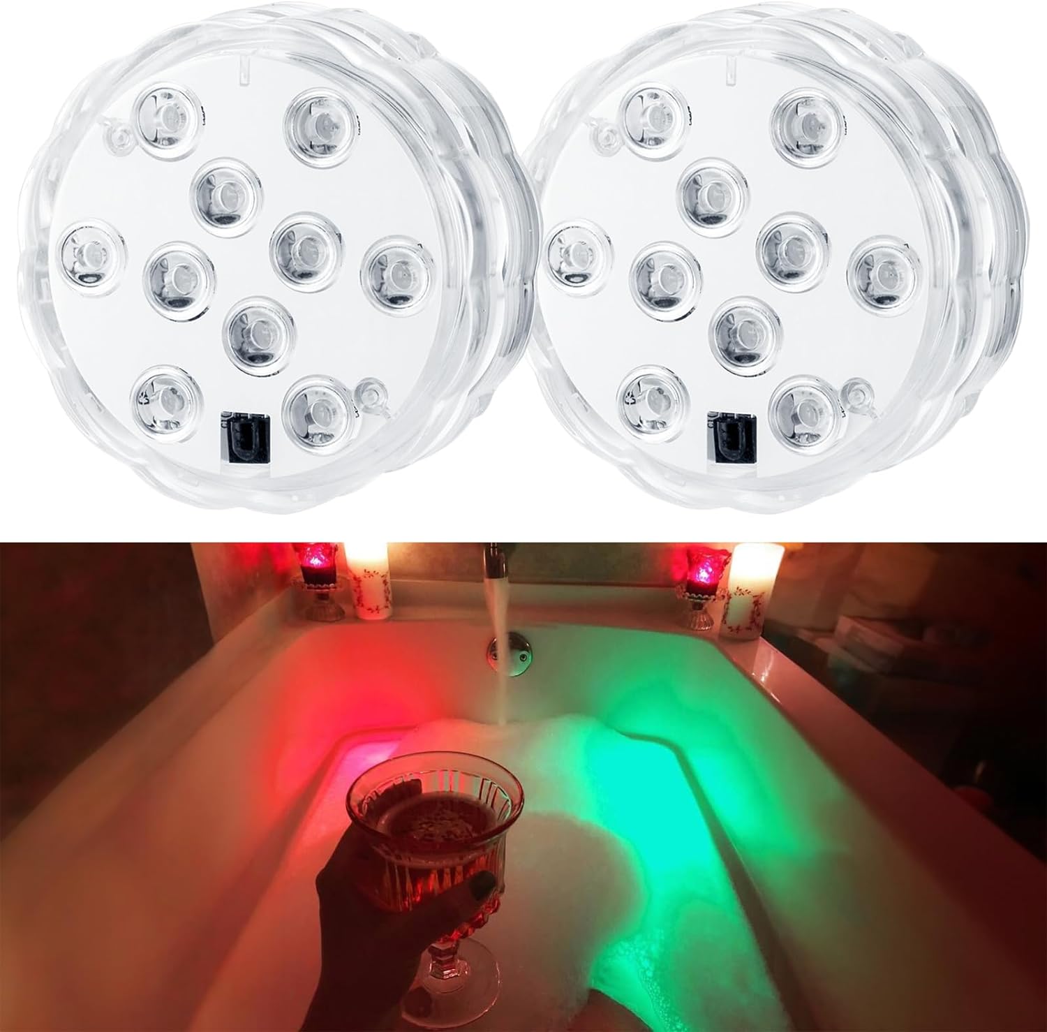 2 Pack Bathtub Lights, Battery Powered Underwater Glow Light for Bath Tub Spa Light Bathroom Shower Light