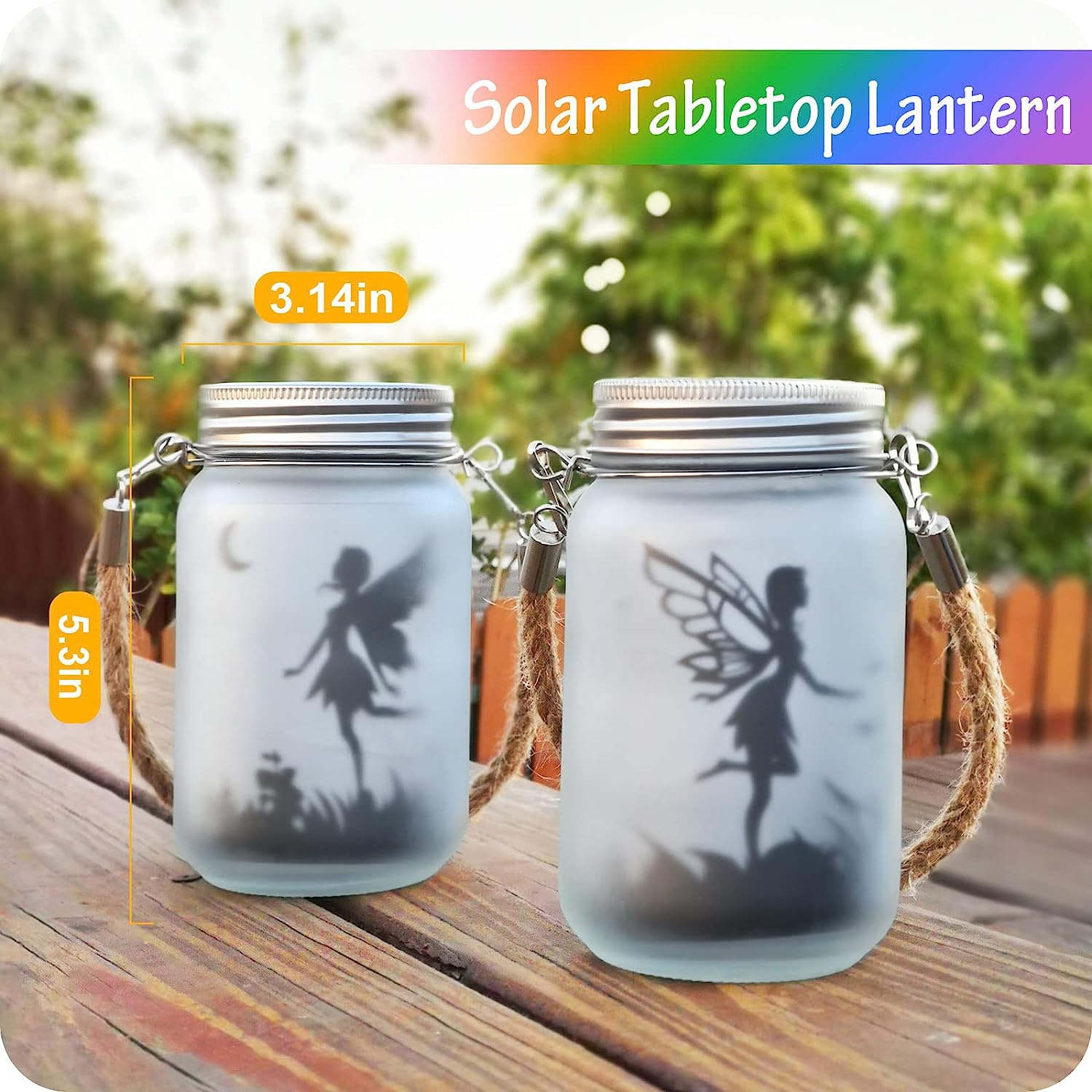 Solar Lantern Fairy Lights 2 Pack Garden Ornament Lights Outdoor Hanging Frosted Glass Mason Jar Lights