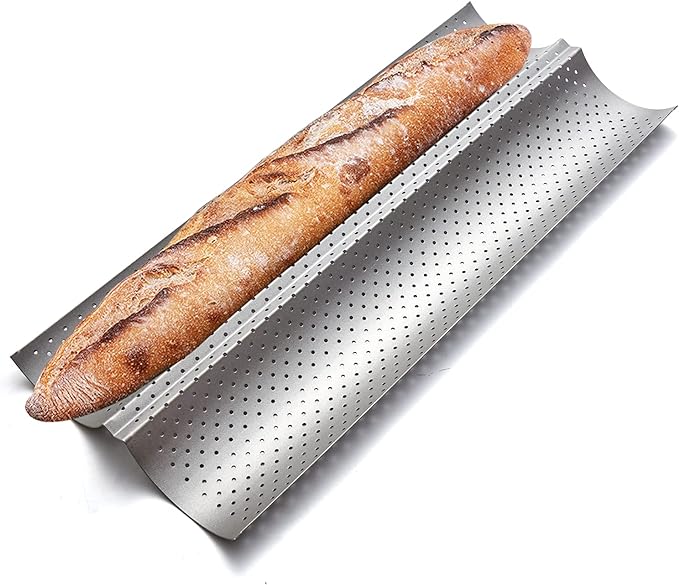 Nonstick Baguette Pans Bakery Tray for French Bread Baking (15" x 6.3", Silver)