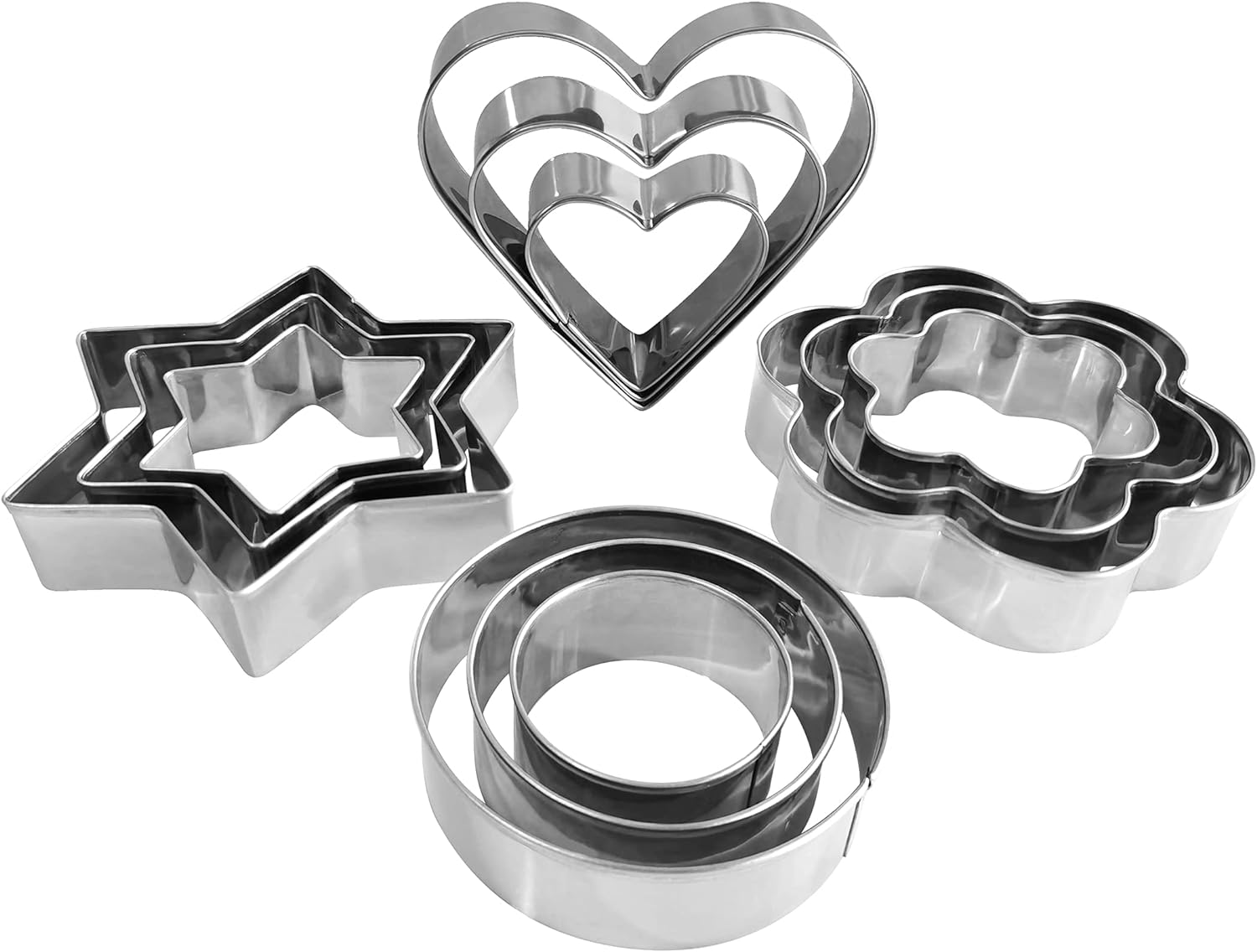 Metal Cookie Cutters Set Mini Flower Molds Cutter for Baking (12 Round Heart Flower Star Cookie Cutters)