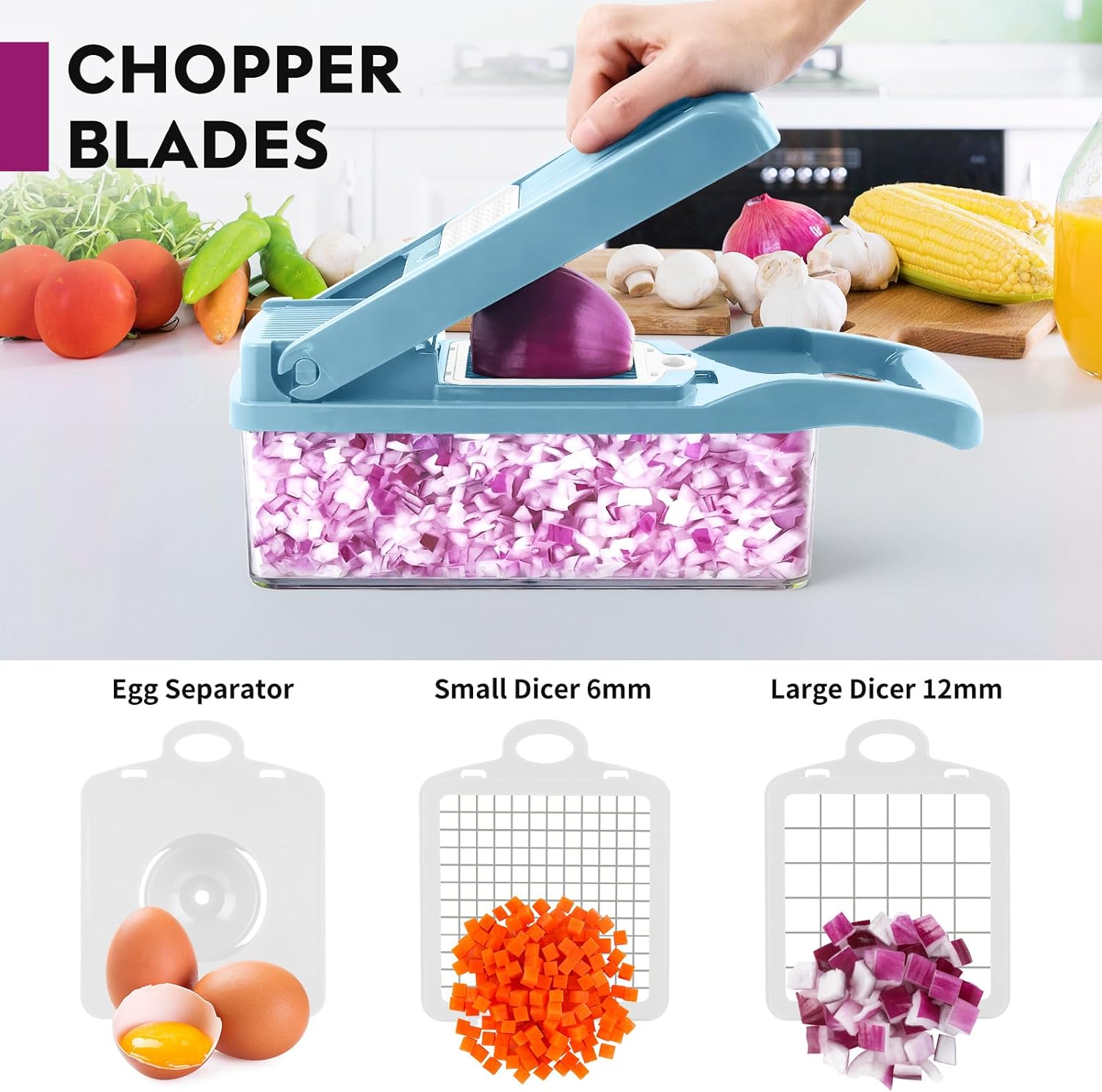 Multifunctional Vegetable Chopper 13 in 1 Food Chopper With 8 Blades for Onion Carrot and Garlic With Container (Blue)