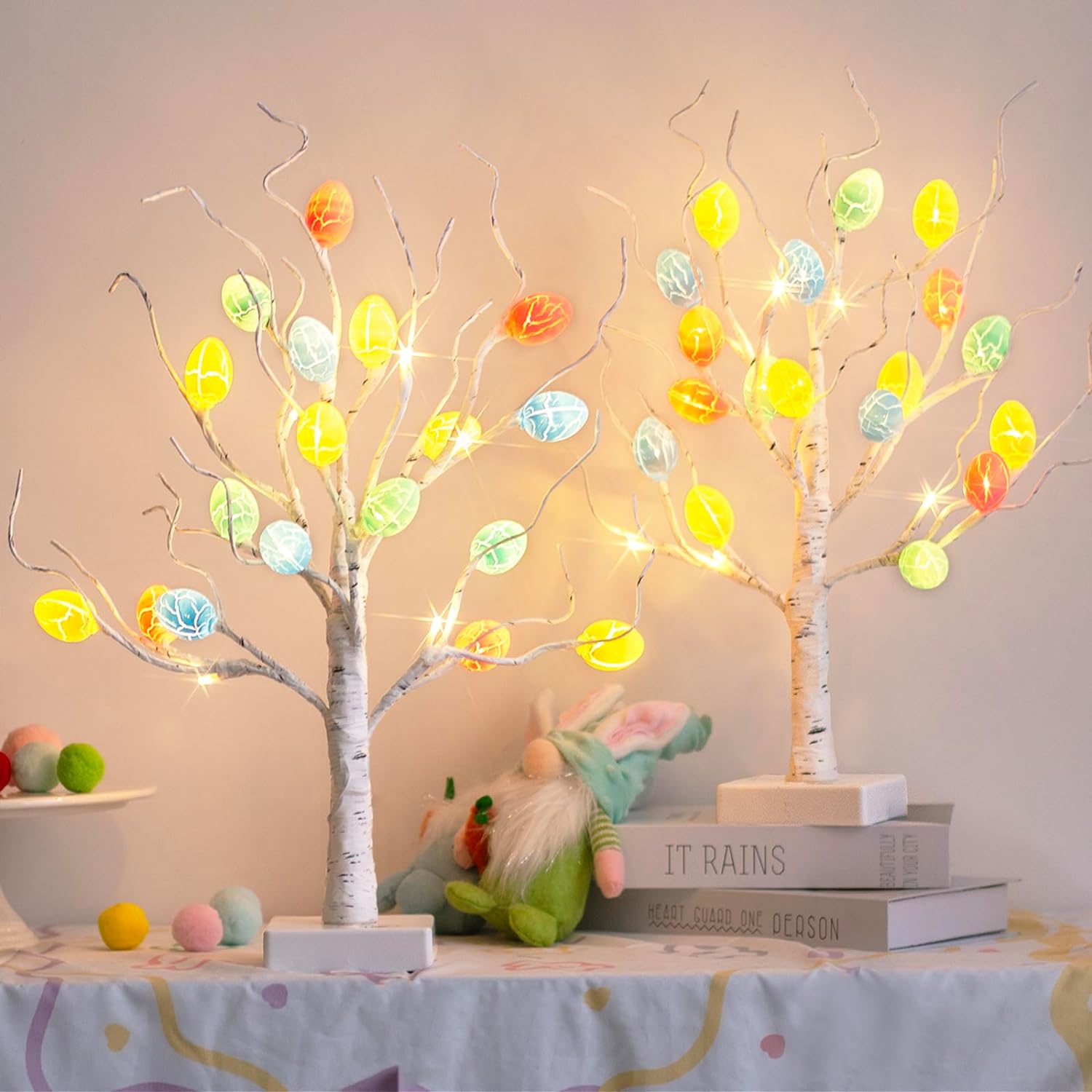 Easter Decorations 22" Easter Tree Lighted Tabletop with 36 Cracked Egg