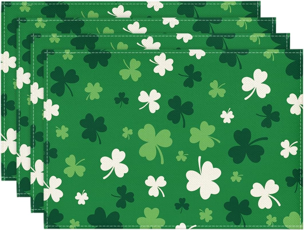 Set of 4 Green Shamrock St. Patrick's Day Placemats (12" x 18")