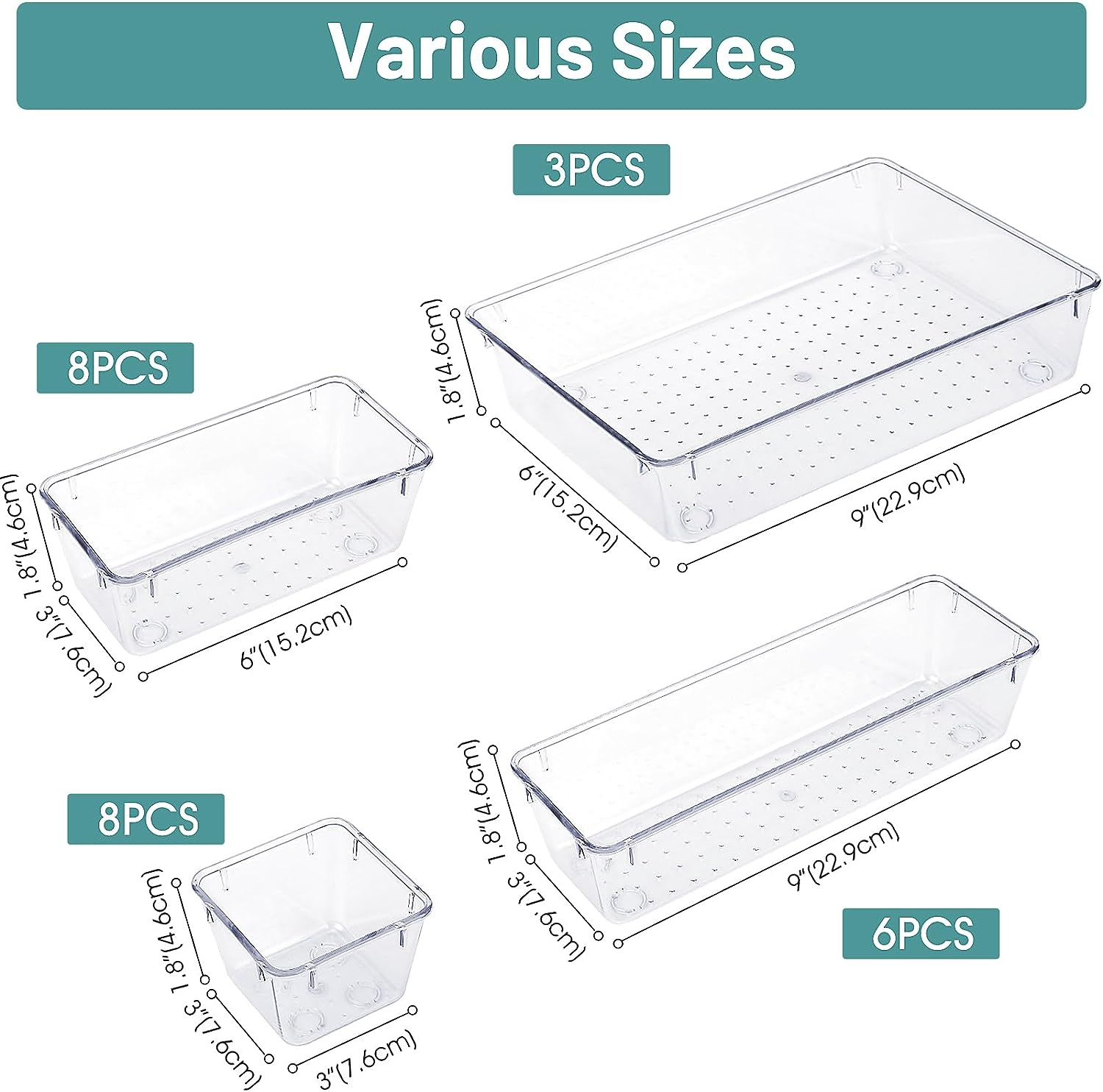 Clear Plastic Drawer Organizer Set 25 PCS 4 Sizes Desk Drawer Divider Organizers and Storage Bins