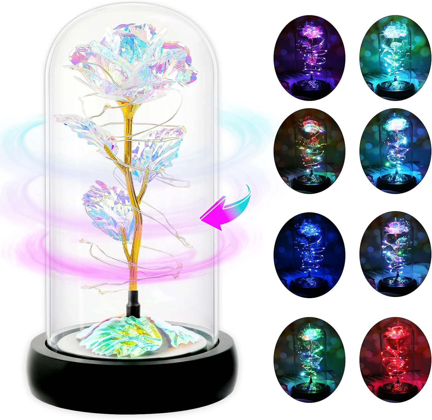 Light Up Rose in Glass Dome for Women Valentines Day Gifts