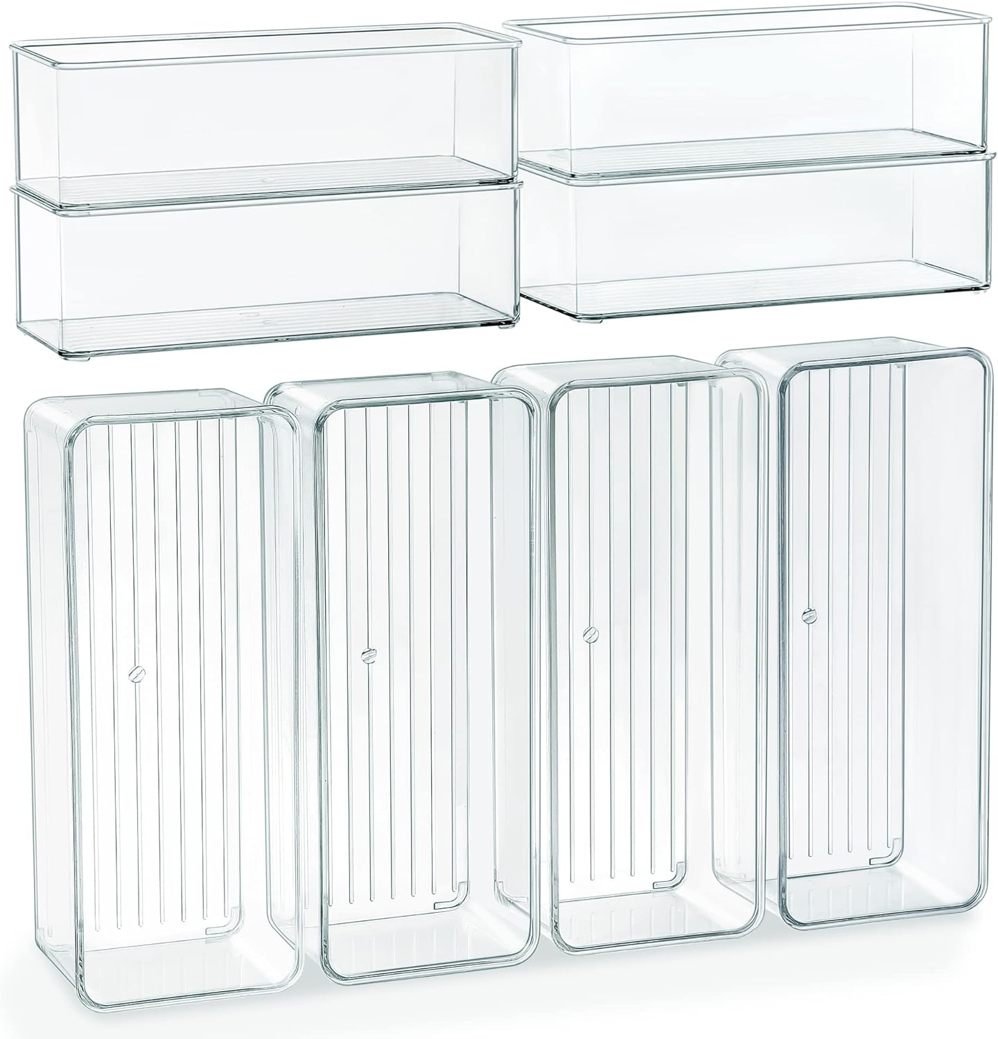 Clear Stackable Drawer Plastic Organizer Bins, 8 Pack Plastic Organizer for Bathroom Kitchen Office Desk Organizing