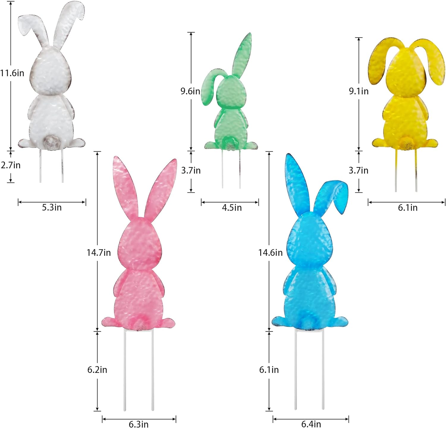 Metal Easter Yard Signs Set of 5 Assorted Colorful Standing Rabbits Stake