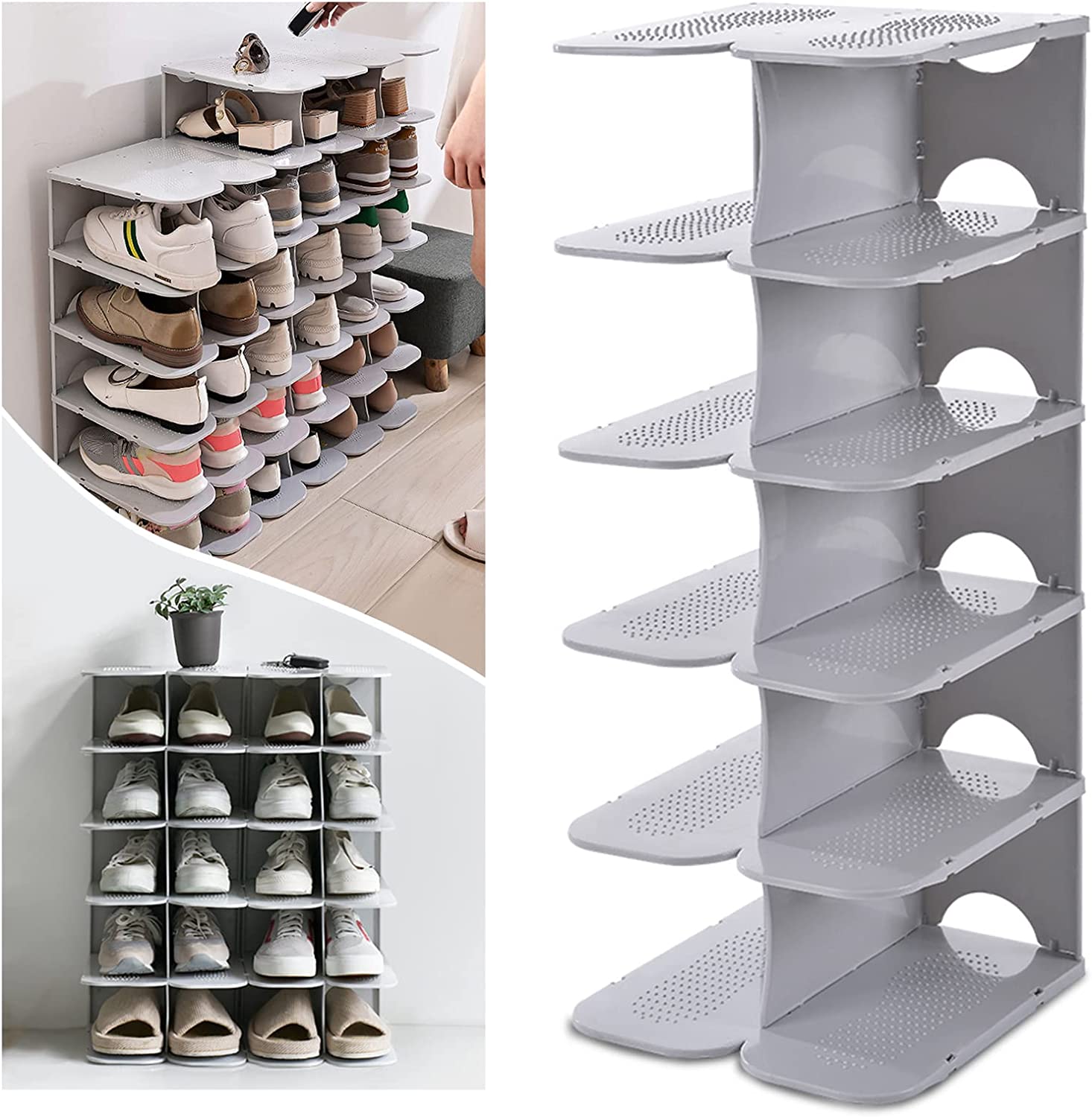 Adjustable Shoe Rack Shoe Slots Organizer, Pack of 6, Grey