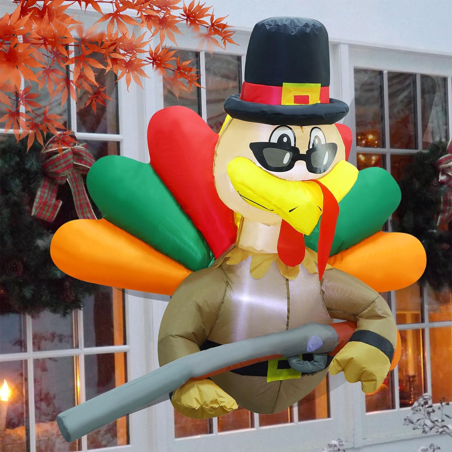 Inflatable Turkey 3.5FT Light Up Fall Turkey Soldier Blow up Thanksgiving Decor