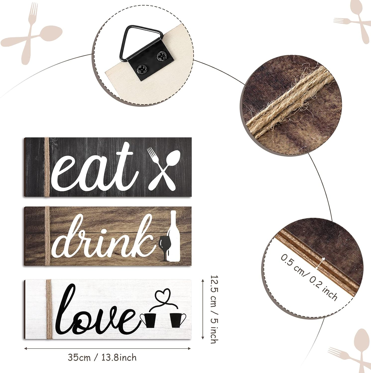 3 Pieces Kitchen Wall Decor Eat Sign Rustic Wooden Kitchen Sign