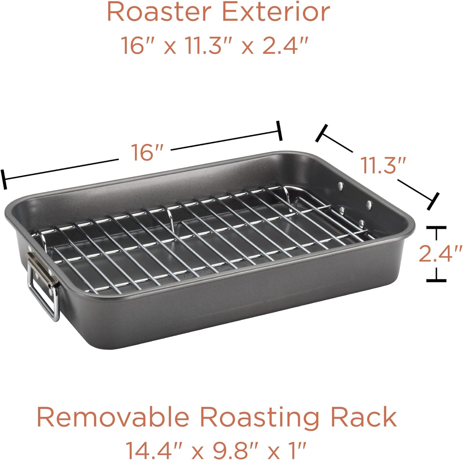 Bakeware Nonstick Steel Roaster with Flat Rack, Gray 11" x 15"