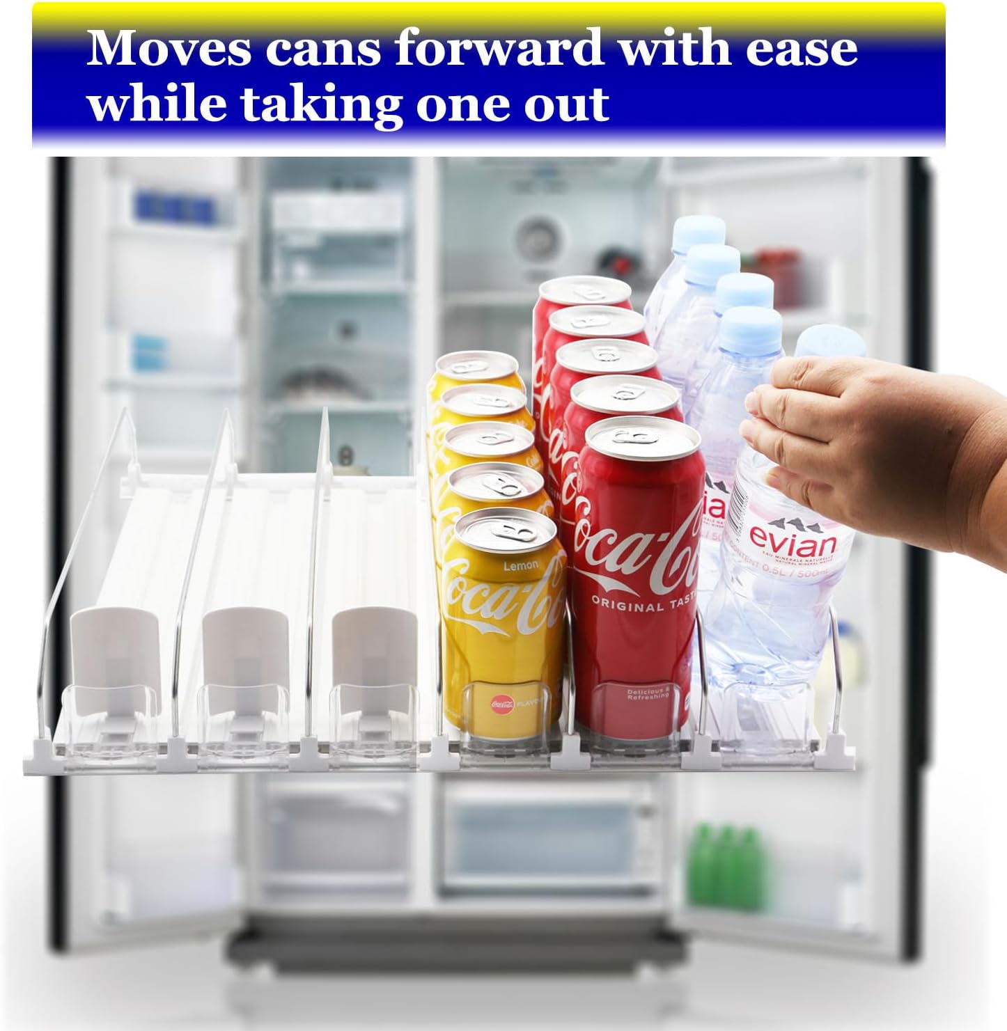 Beverage Drinks Organizer 3 Rows, Automatic Pusher Glide Soda Can Organizer for Fridge (15 Cans Storage)