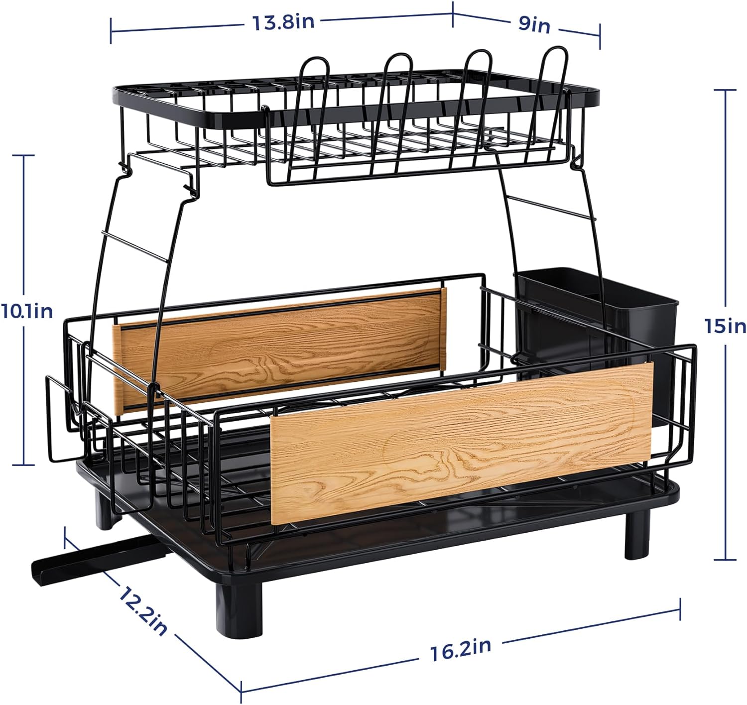 Dish Drying Rack 2 Tier Rustproof Stainless Steel Dish Drainers with Drainboard & Rotatable Drain Spout