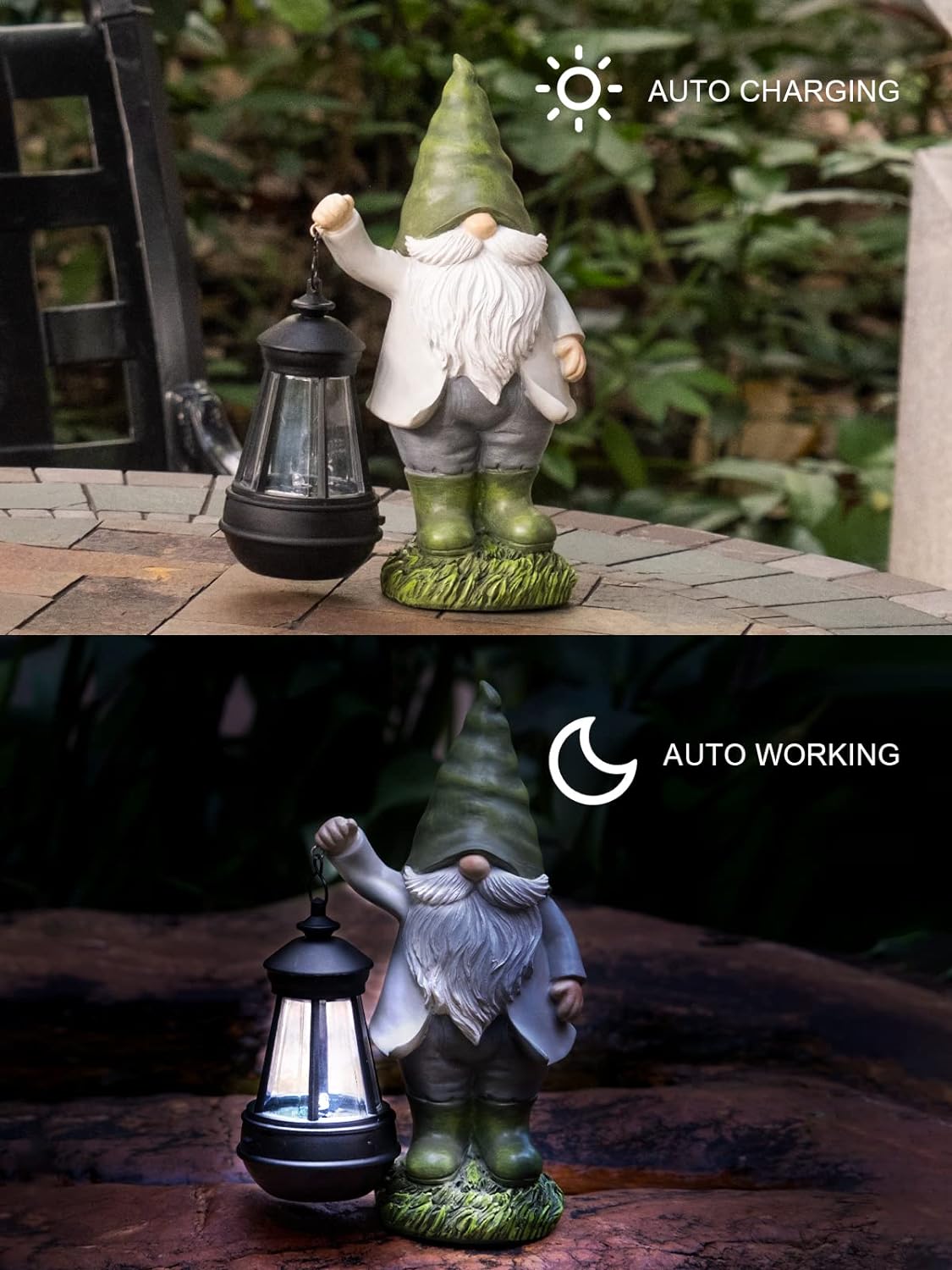 Solar Garden Gnomes Outdoor with Holding Vintage Lantern for Outside, Yard, Lawn, Patio