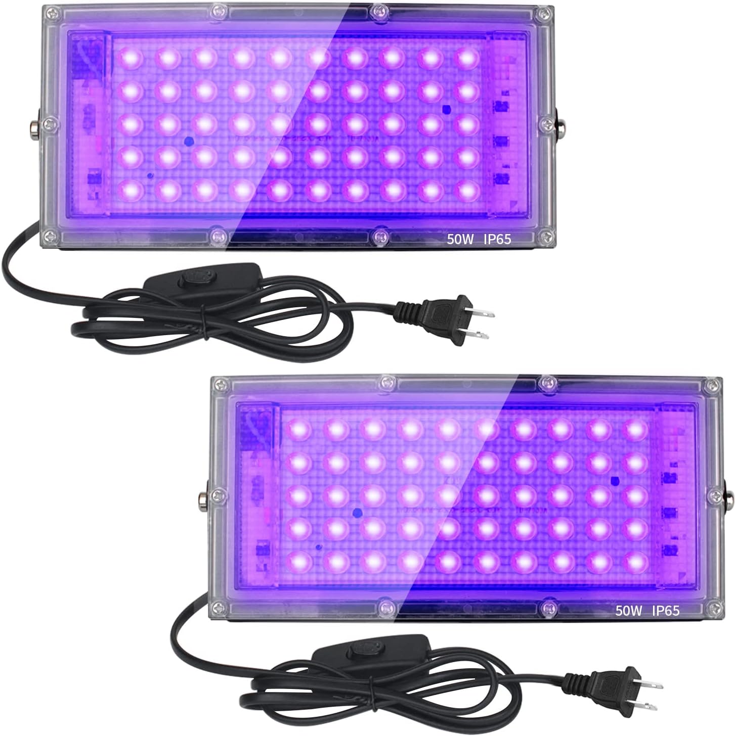 2 Pack 50W Black Lights, Blacklight Flood Light with Plug and Switch