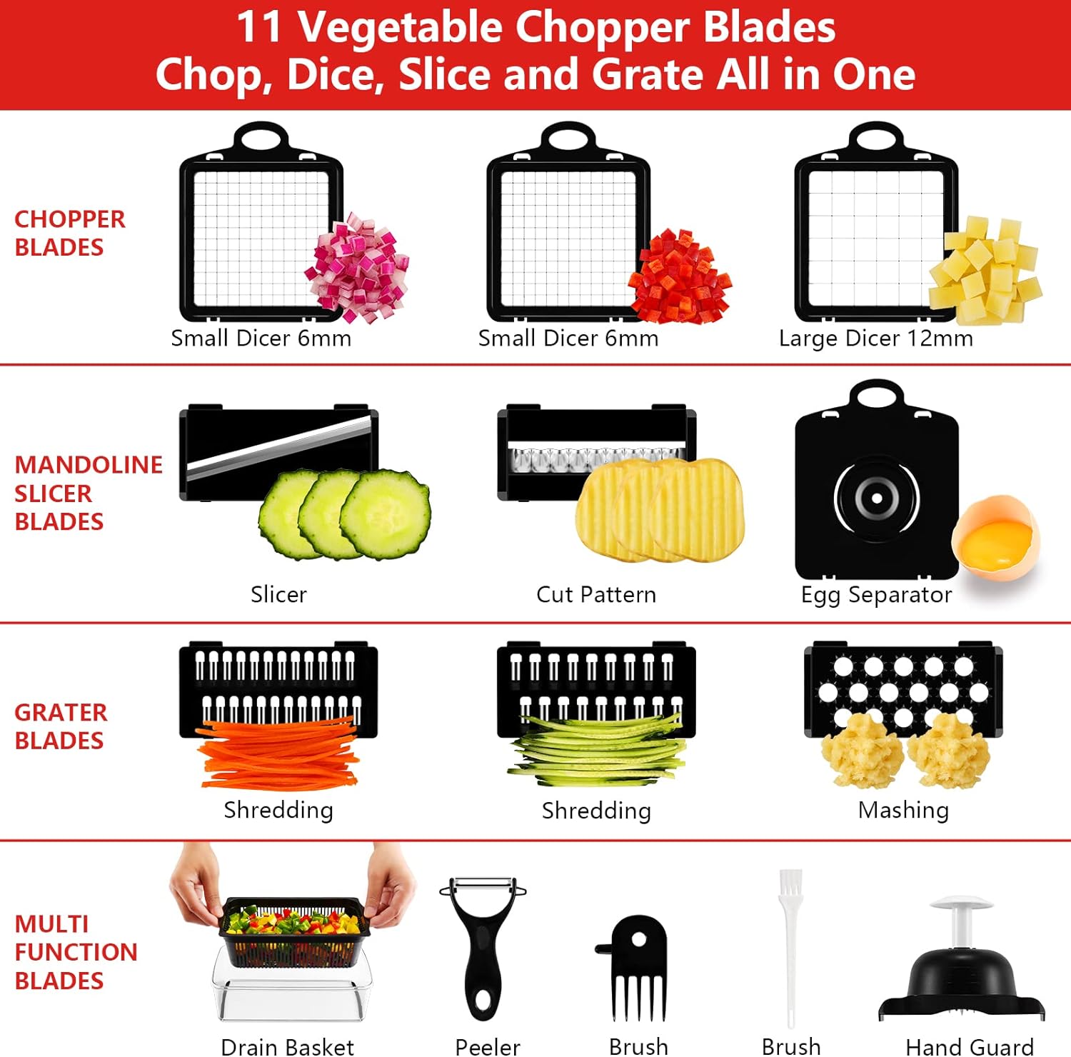 Professional Compact Vegetable Chopper with Container and 8 Inserts