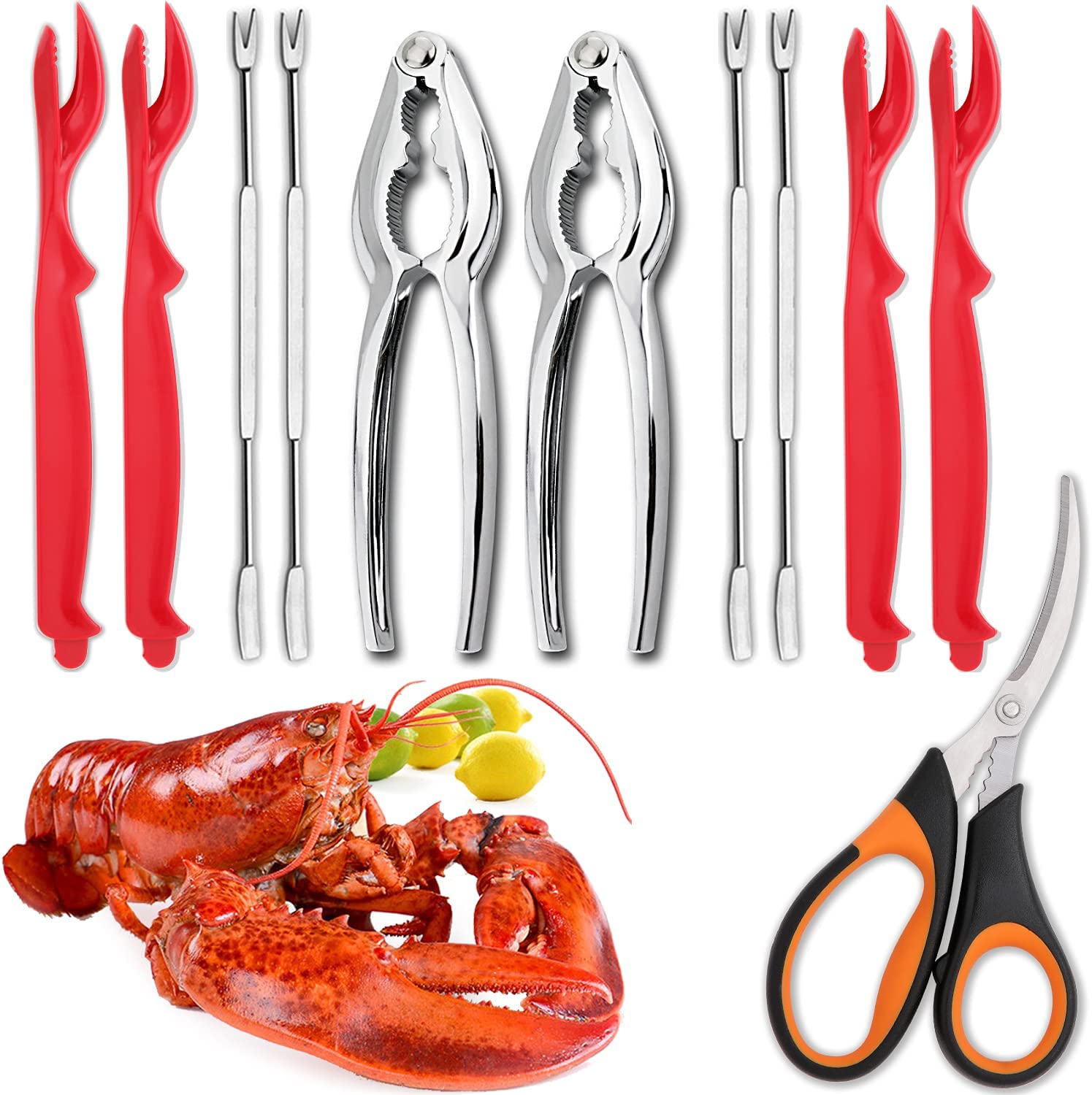 Crab Lobsters Tools Seafood Crackers Tool Set, 11 Piece