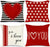 Valentines Day Pillow Covers 18" x 18" Set of 4 for Valentines Decor Red Black Stripes Love Heart I Love You