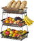 3 Tier Countertop Fruit Basket with 2 Banana Hangers for Kitchen, Detachable Metal Organizer