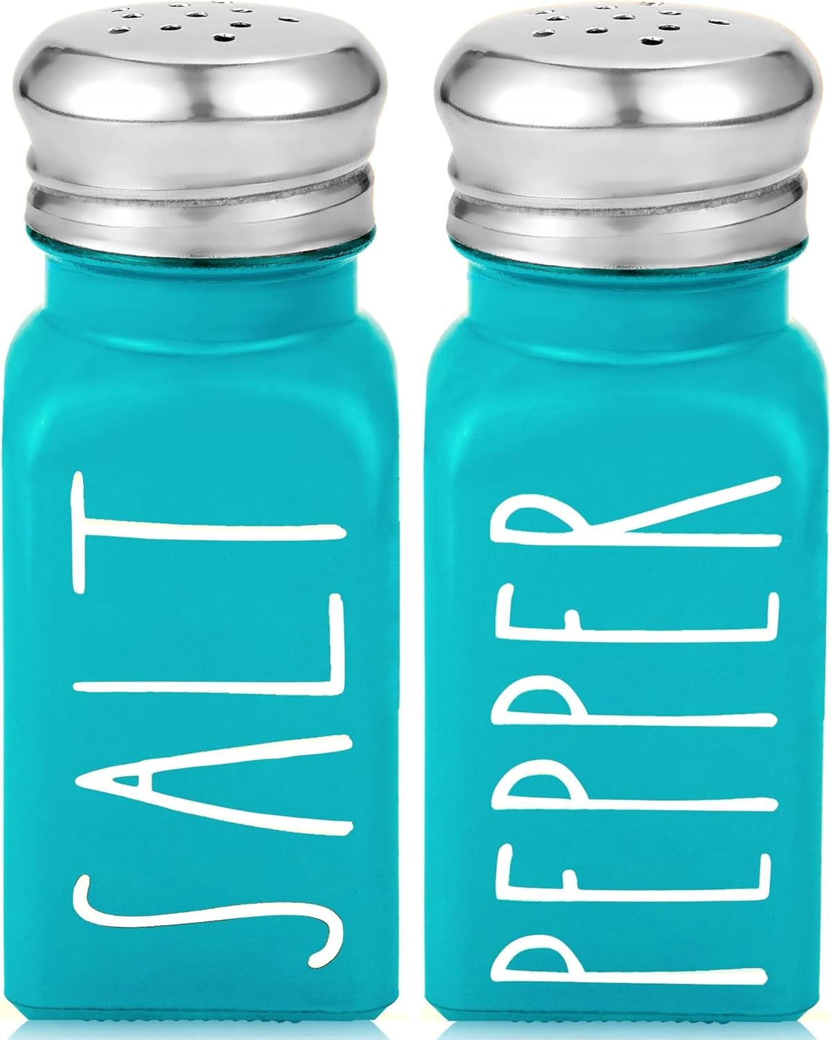 Salt and Pepper Shakers Set Farmhouse Glass Shakers with Stainless Steel Lid, Teal