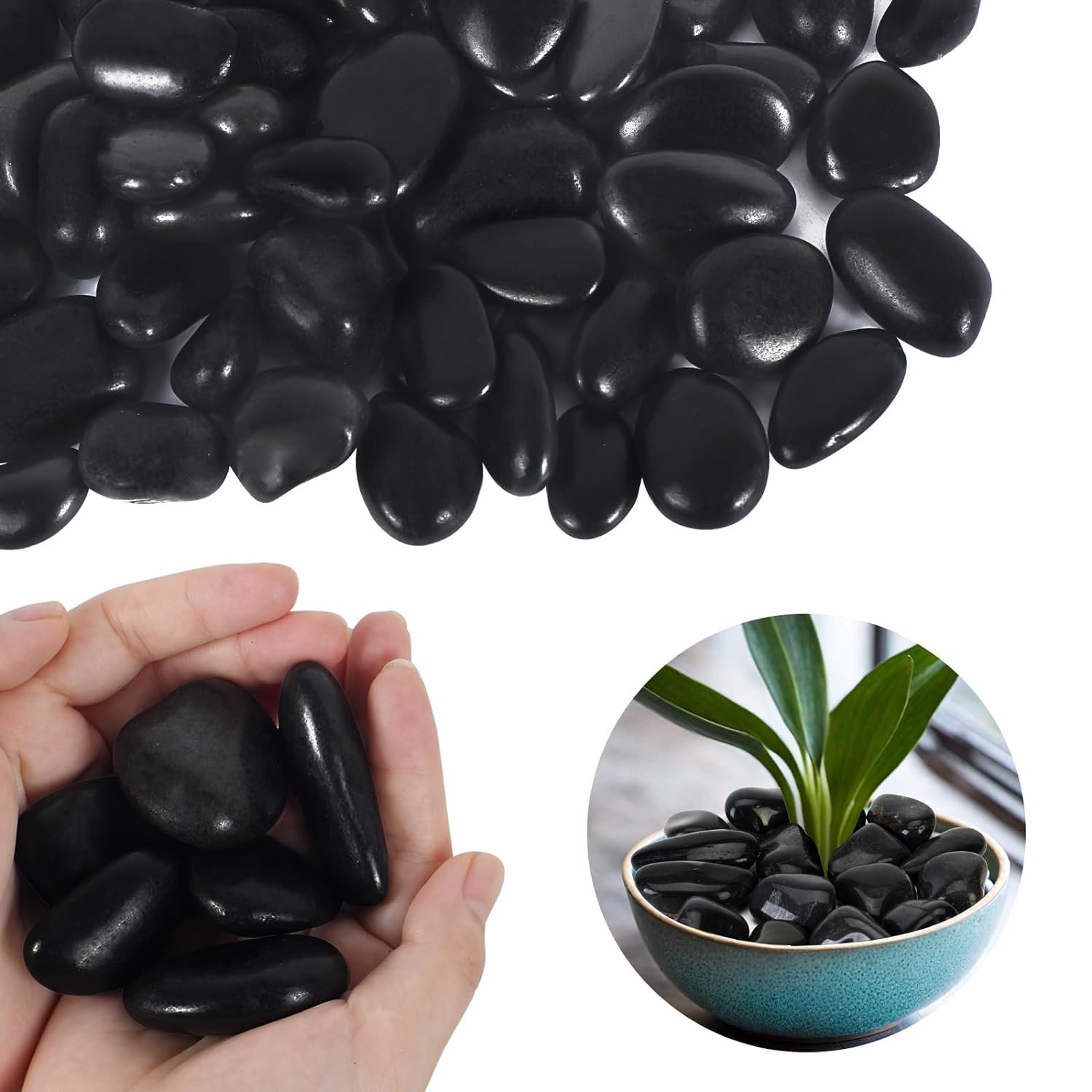 Decorative Ornamental Black Pebbles 3lb Black River 1-2" Rocks