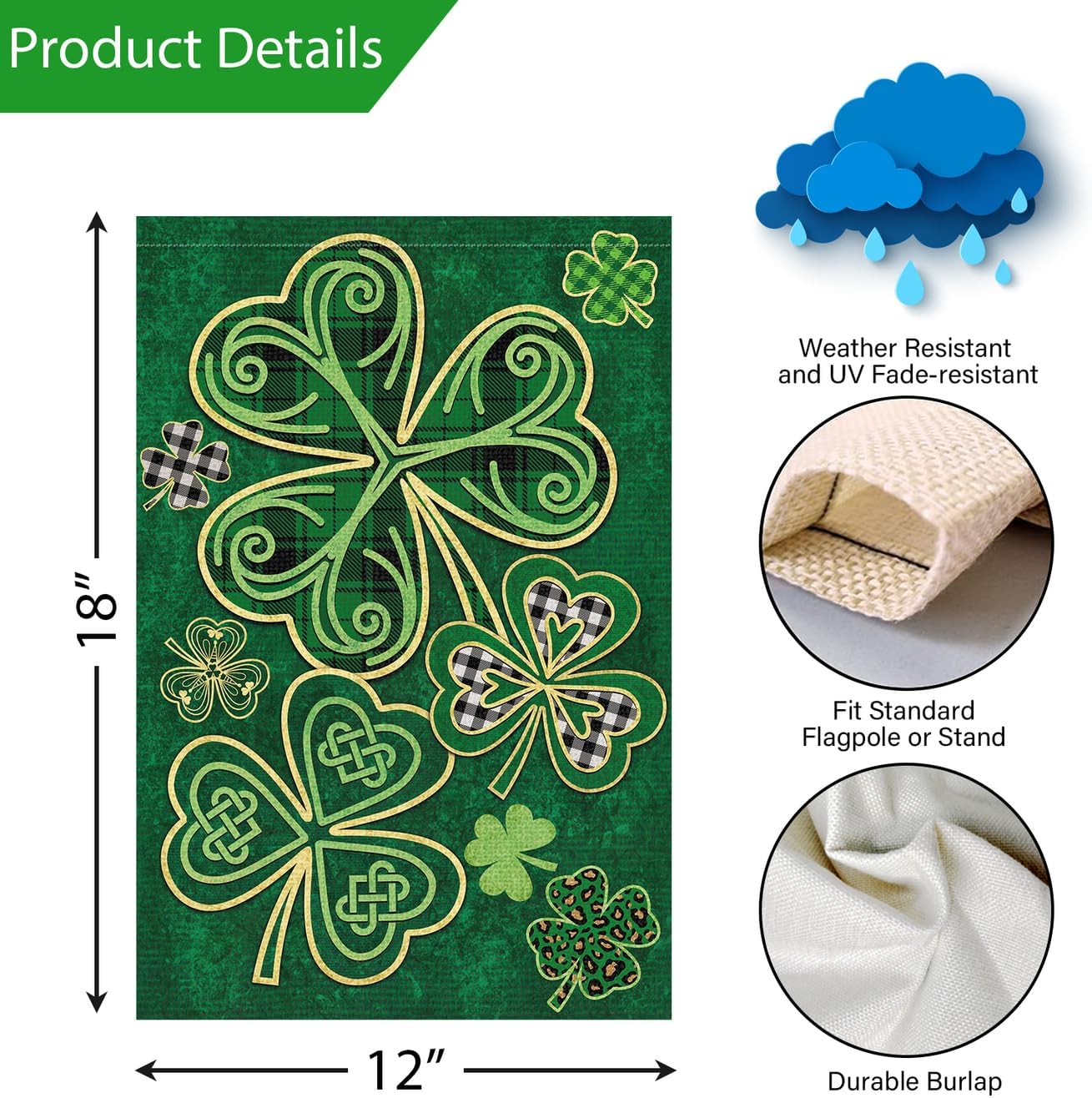 St. Patrick's Day Garden Flag Double Sided Vertical Flag 12" x 18" (Flag Only)