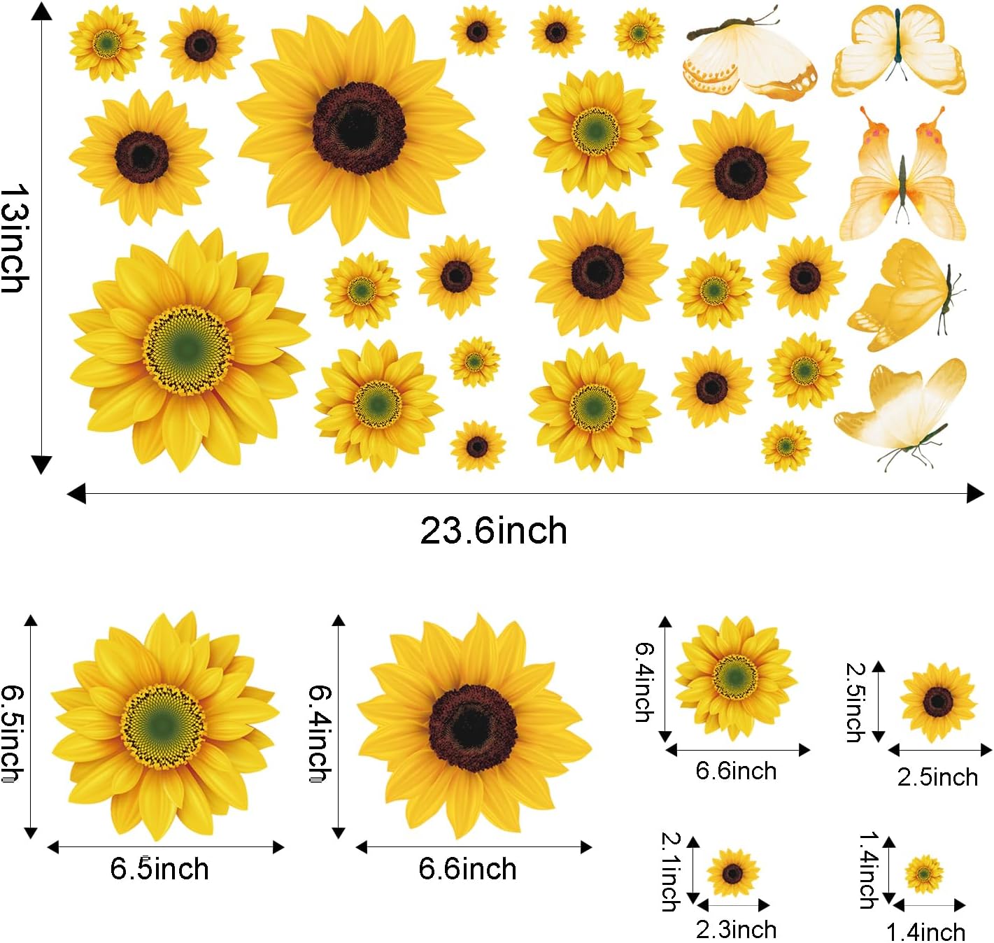 Sunflower Decorations and Stick Wall Decals for Bedroom Kitchen Classroom Living Room