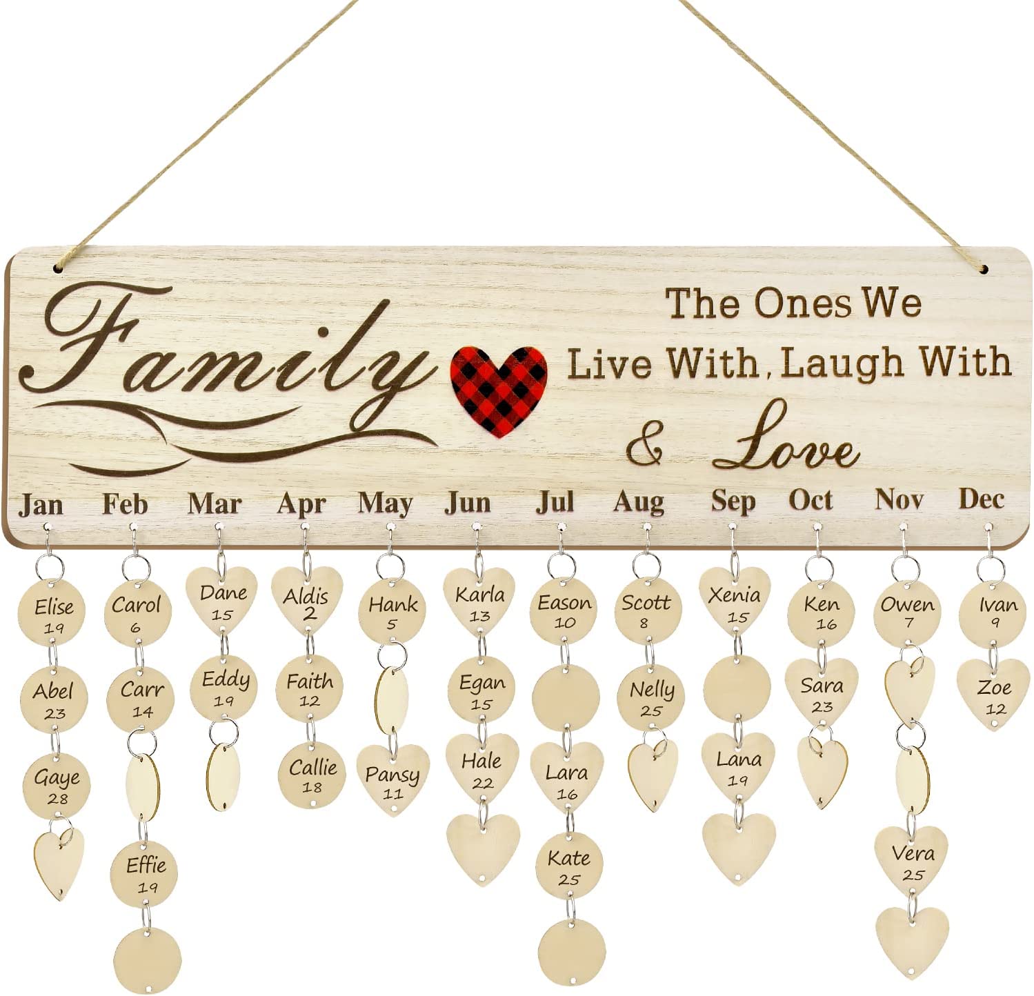 Gifts for Mom Family Birthday Reminder Calendar Board with 100 Wooden Tags