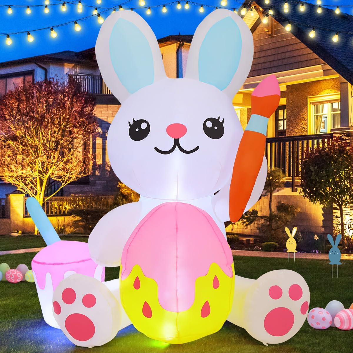 Easter Outdoor Decorations 5.4 FT with Built-in LED Lights Blow Up Yard Decorations