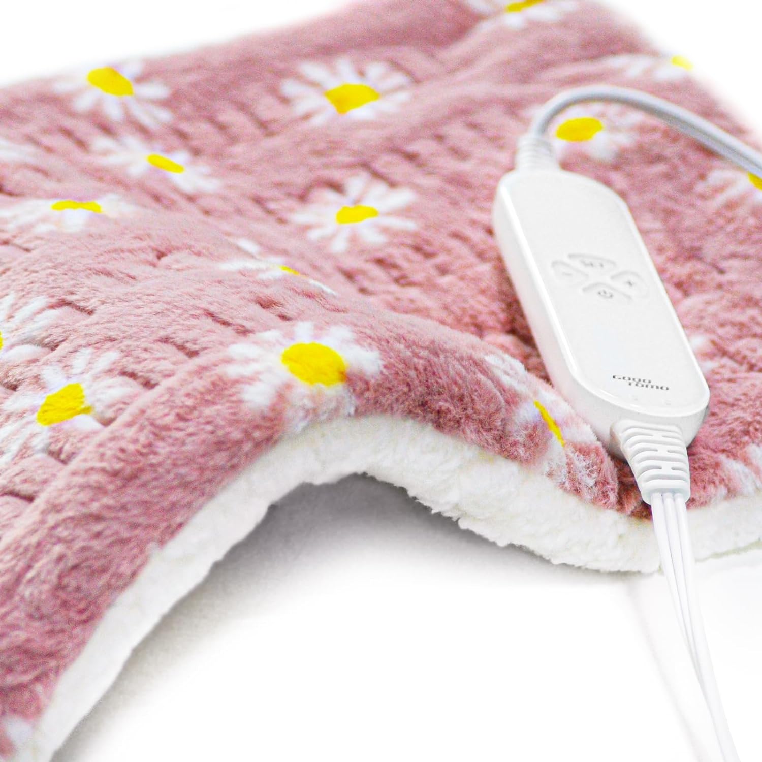 Flower Heating Pad for Back Pain Relief- 12" x 24" 12 Heat Levels, 8 Timers (Pink)