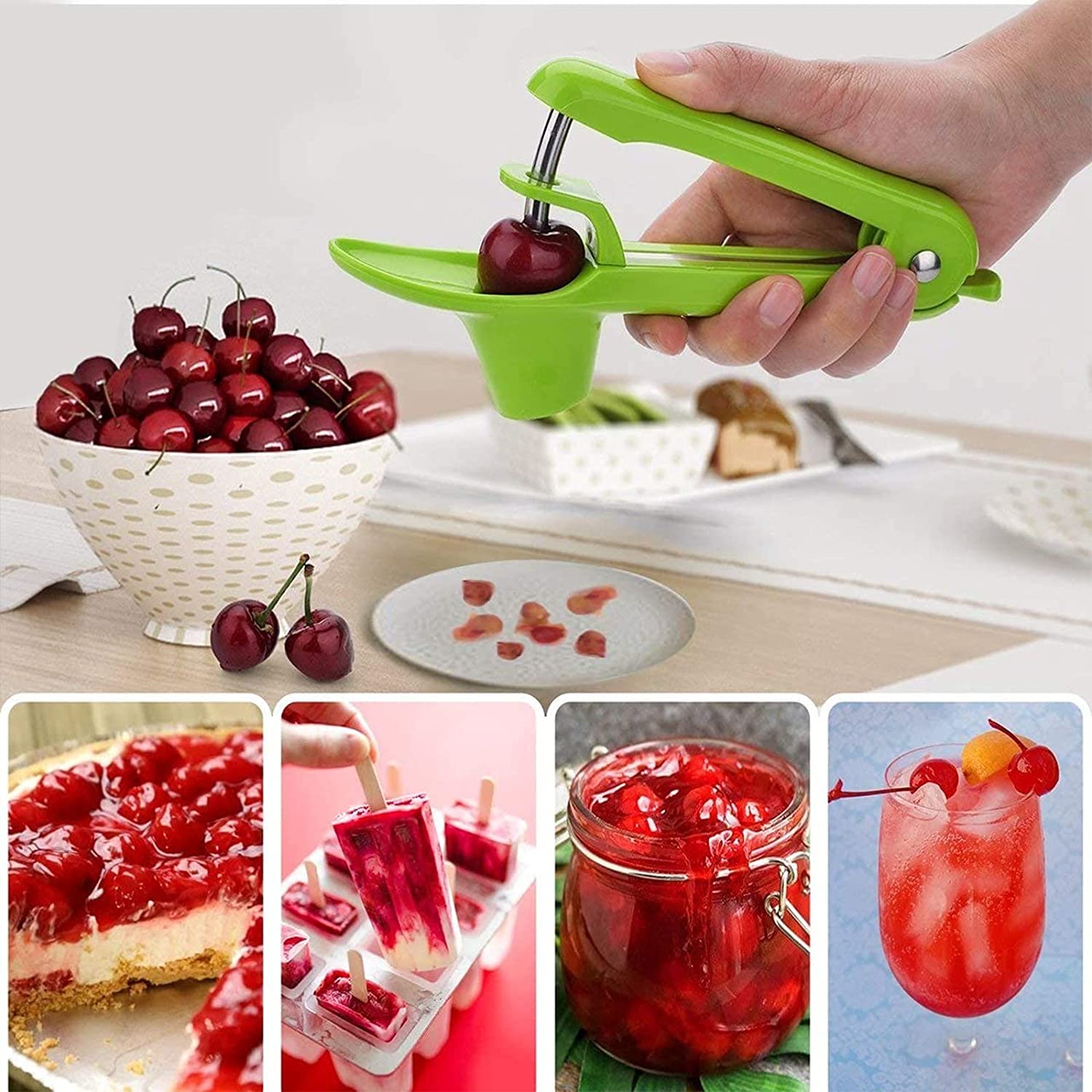 Cherry Pitter Tool Remover, Pit Remover for Cherries, Green