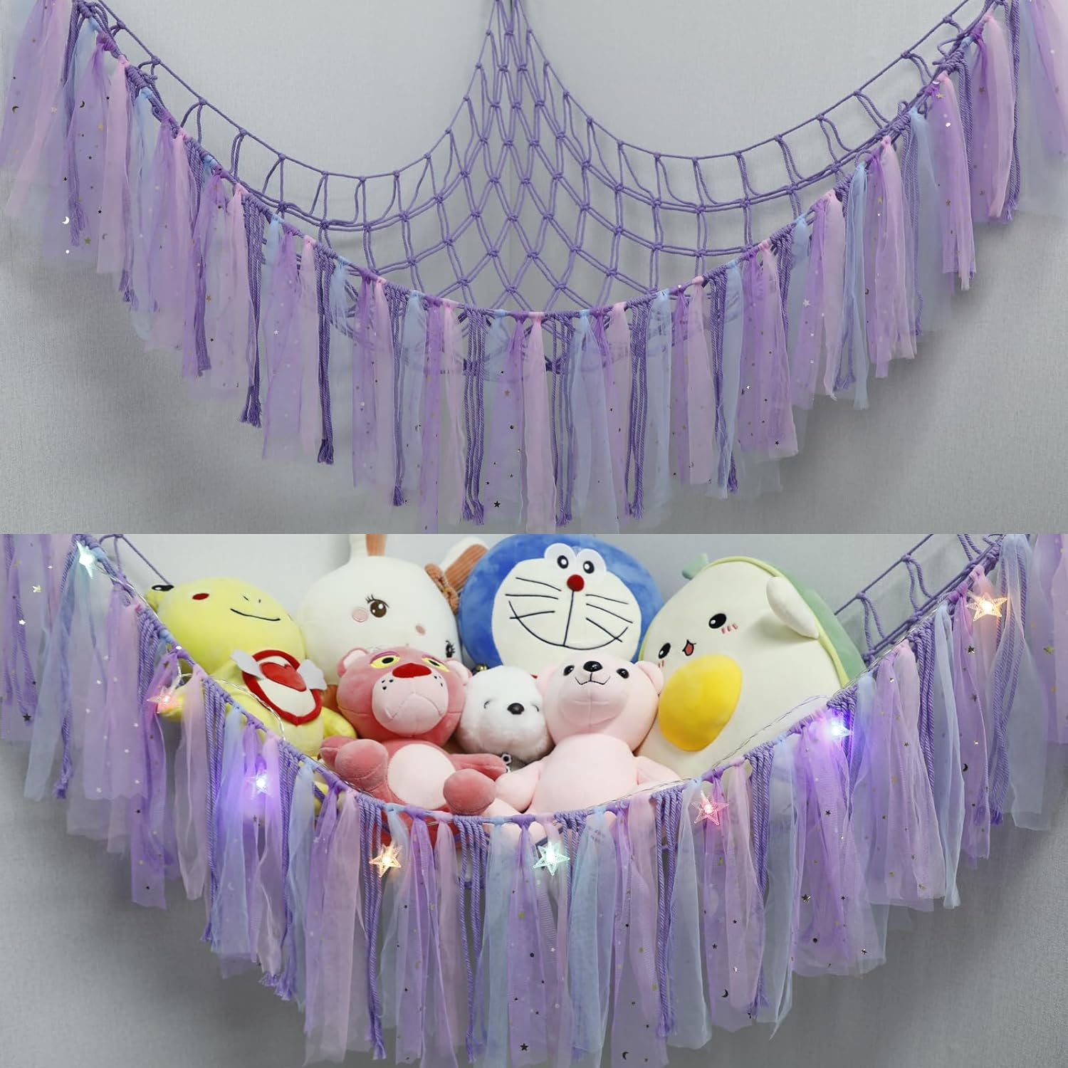 Stuffed Animals Net or Hammock with LED Light 59" Toy Hammock, Purple